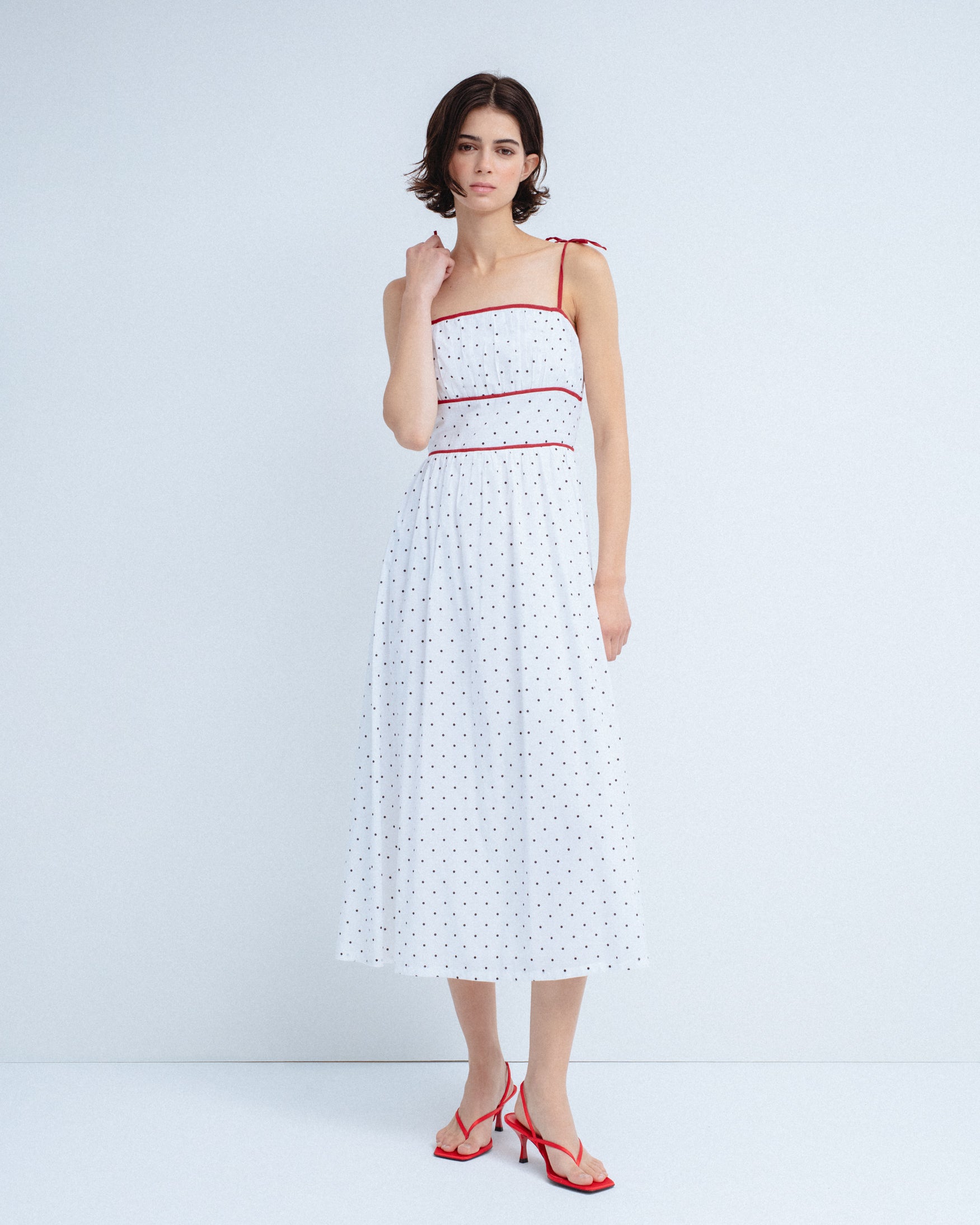 Vestido Midi Algodón Estampado Lunares