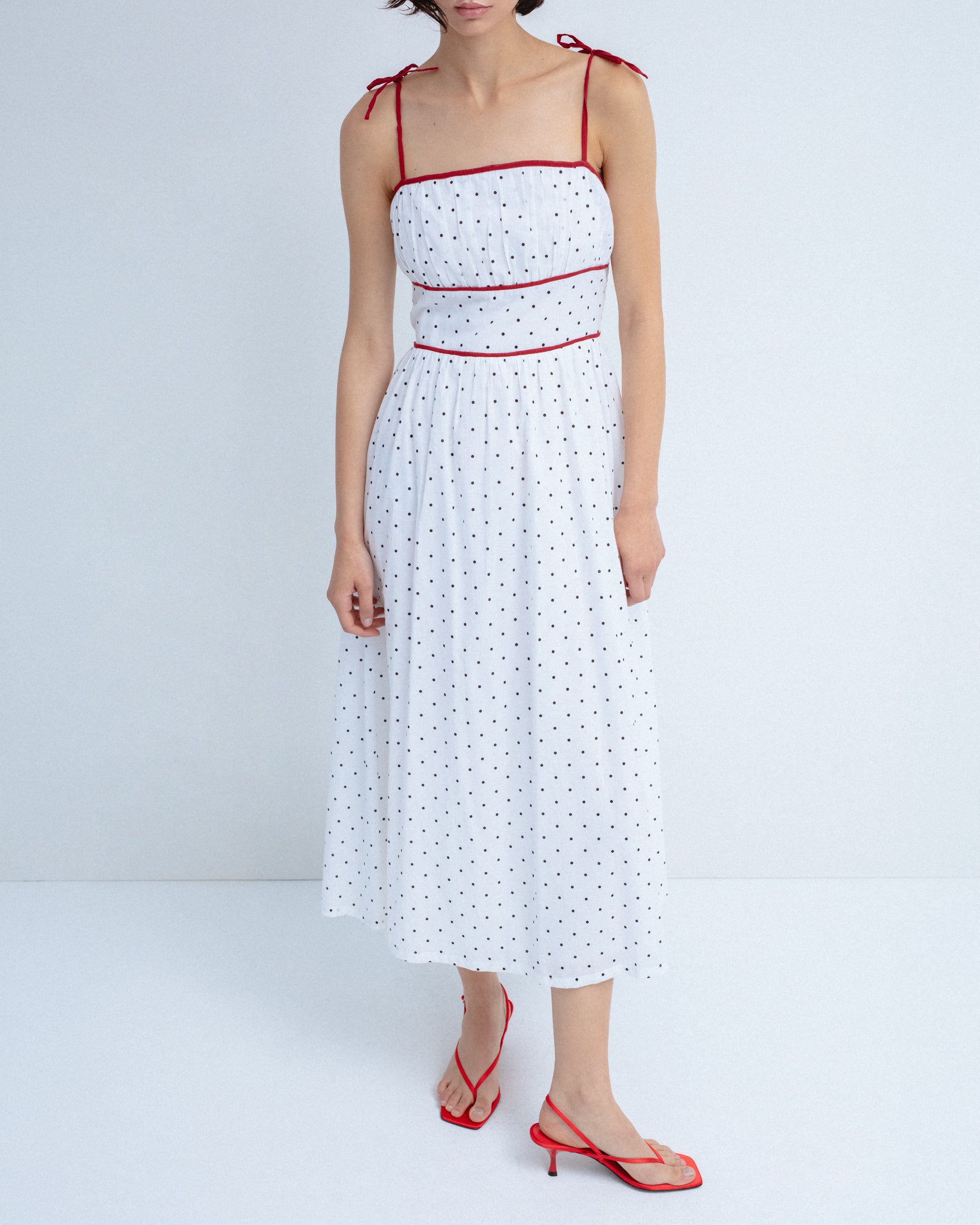 Vestido Midi Algodón Estampado Lunares