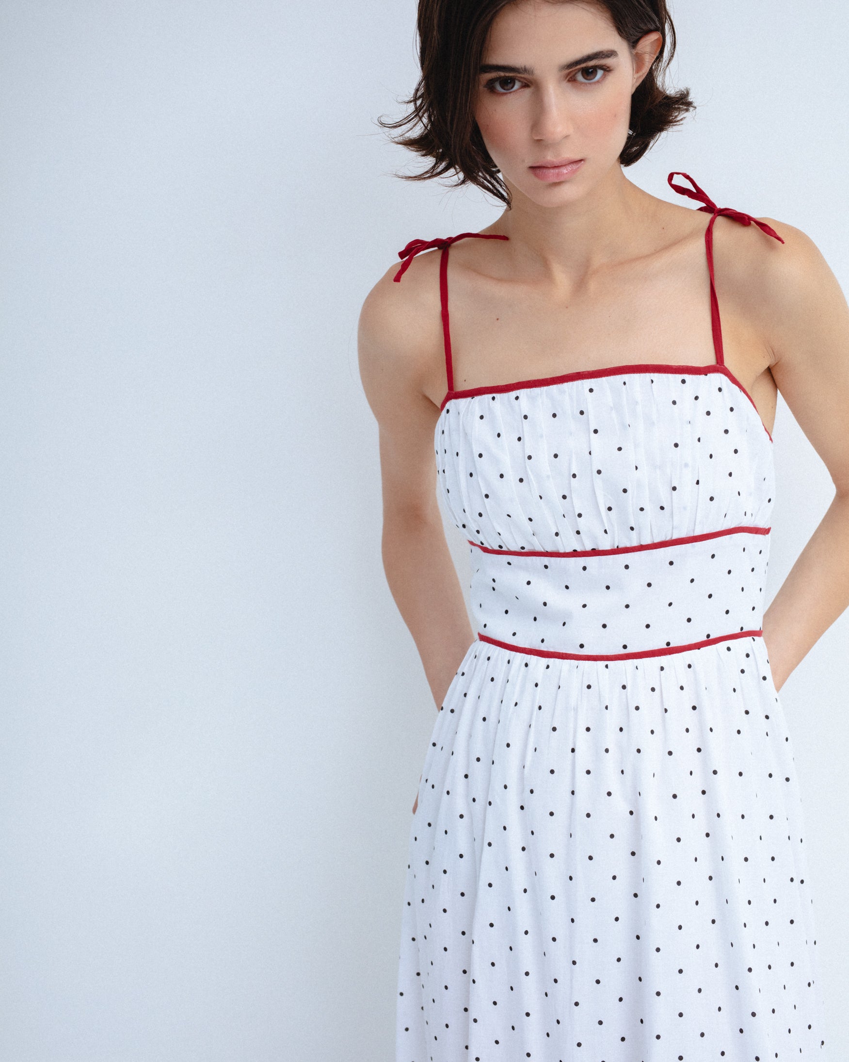 Vestido Midi Algodón Estampado Lunares