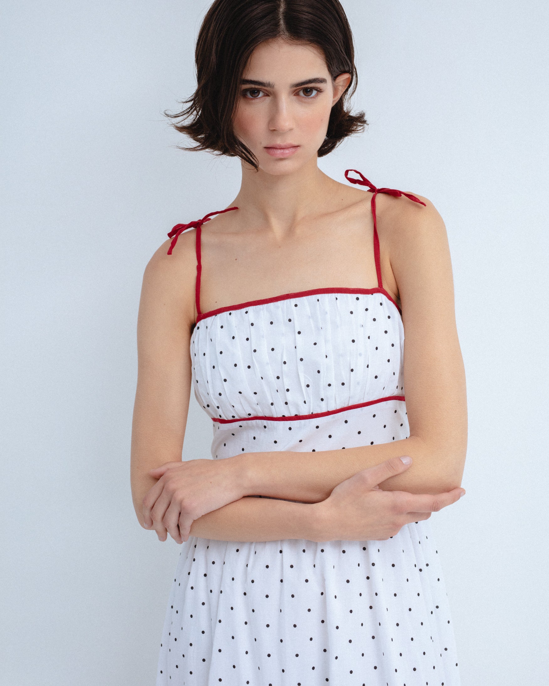 Vestido Midi Algodón Estampado Lunares