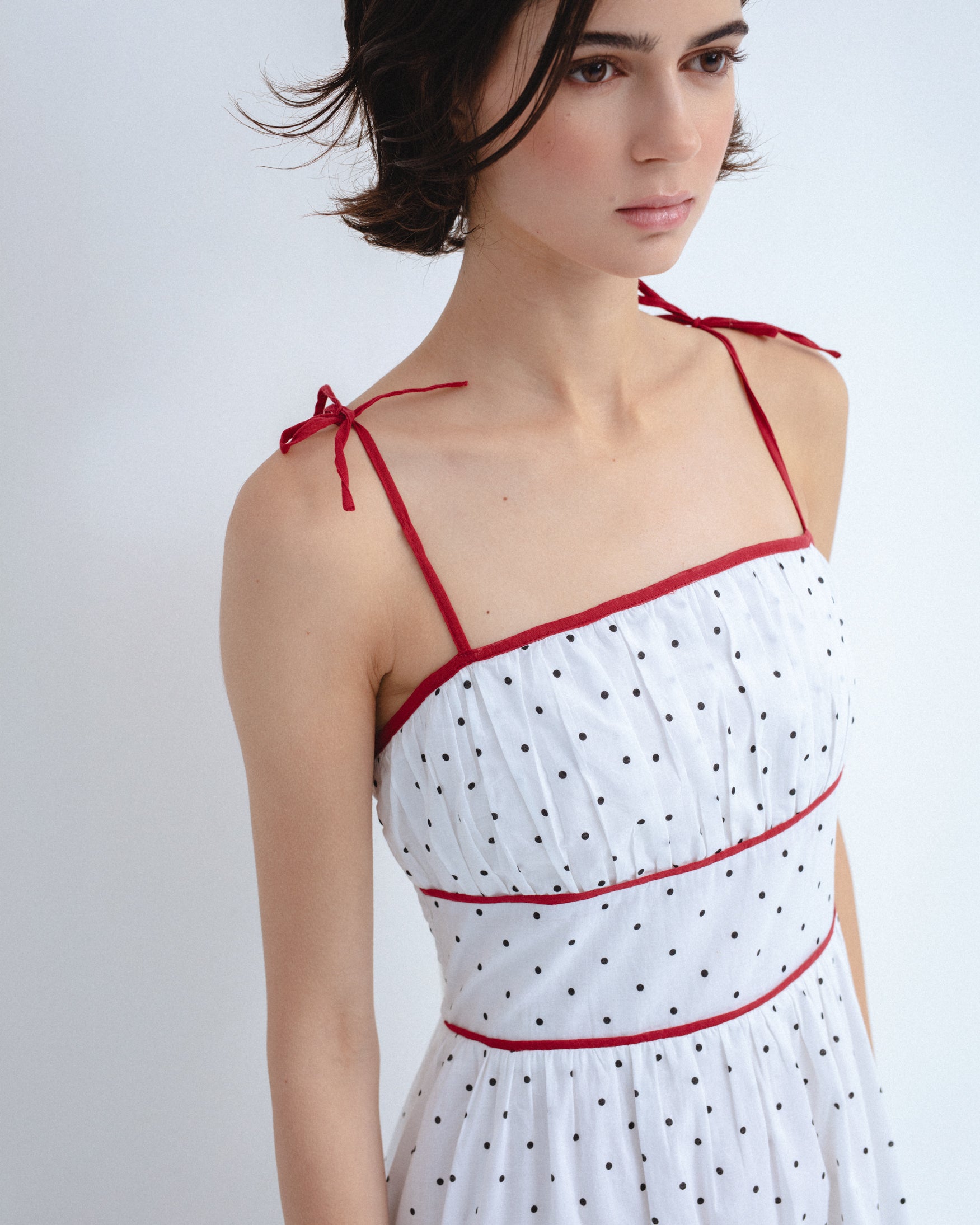 Vestido Midi Algodón Estampado Lunares