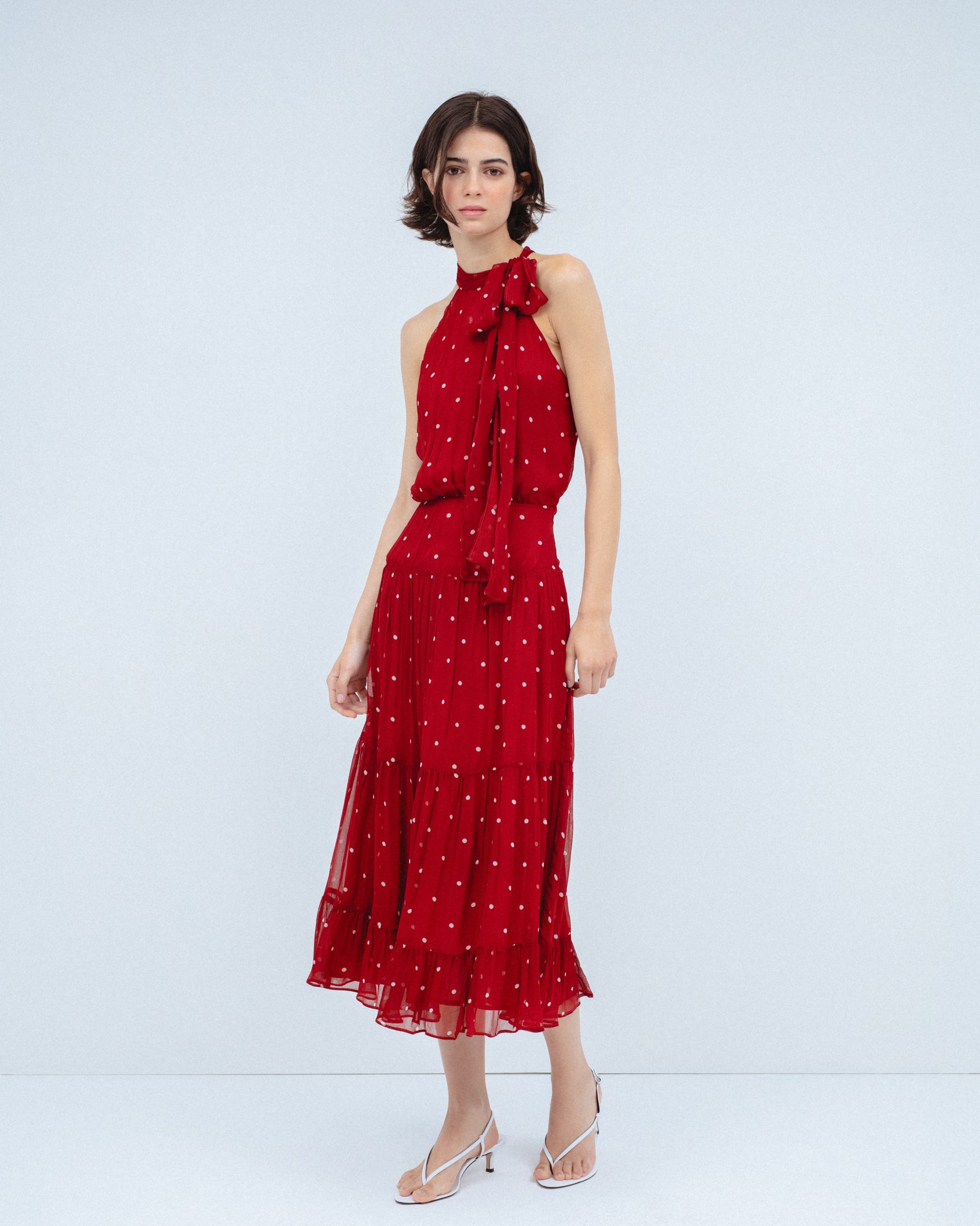 Vestido Largo Estampado Lunares