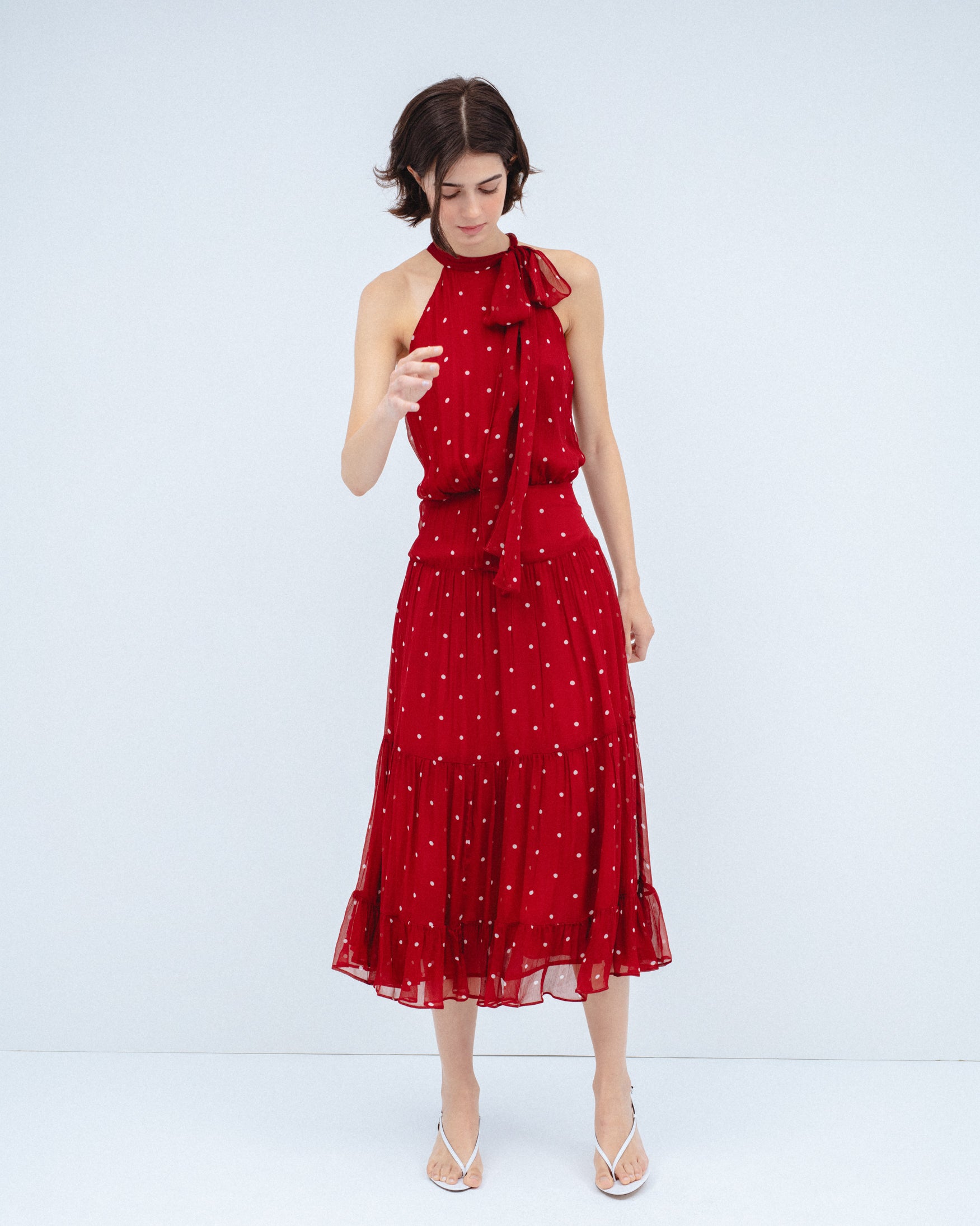 Vestido Largo Estampado Lunares