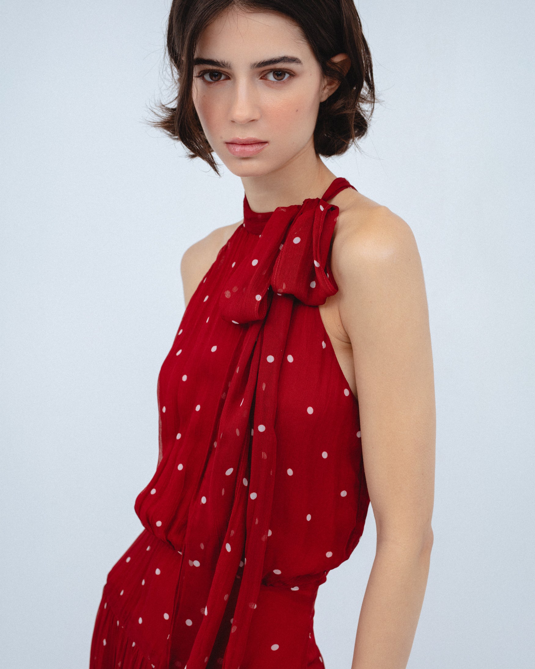 Vestido Largo Estampado Lunares
