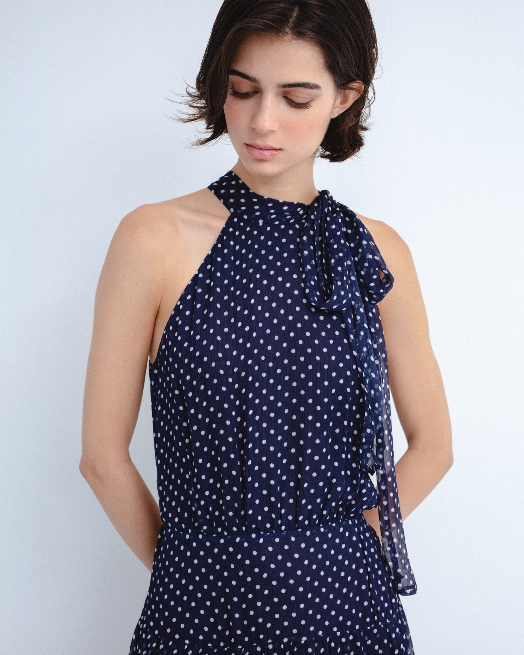 Vestido Largo Estampado Lunares