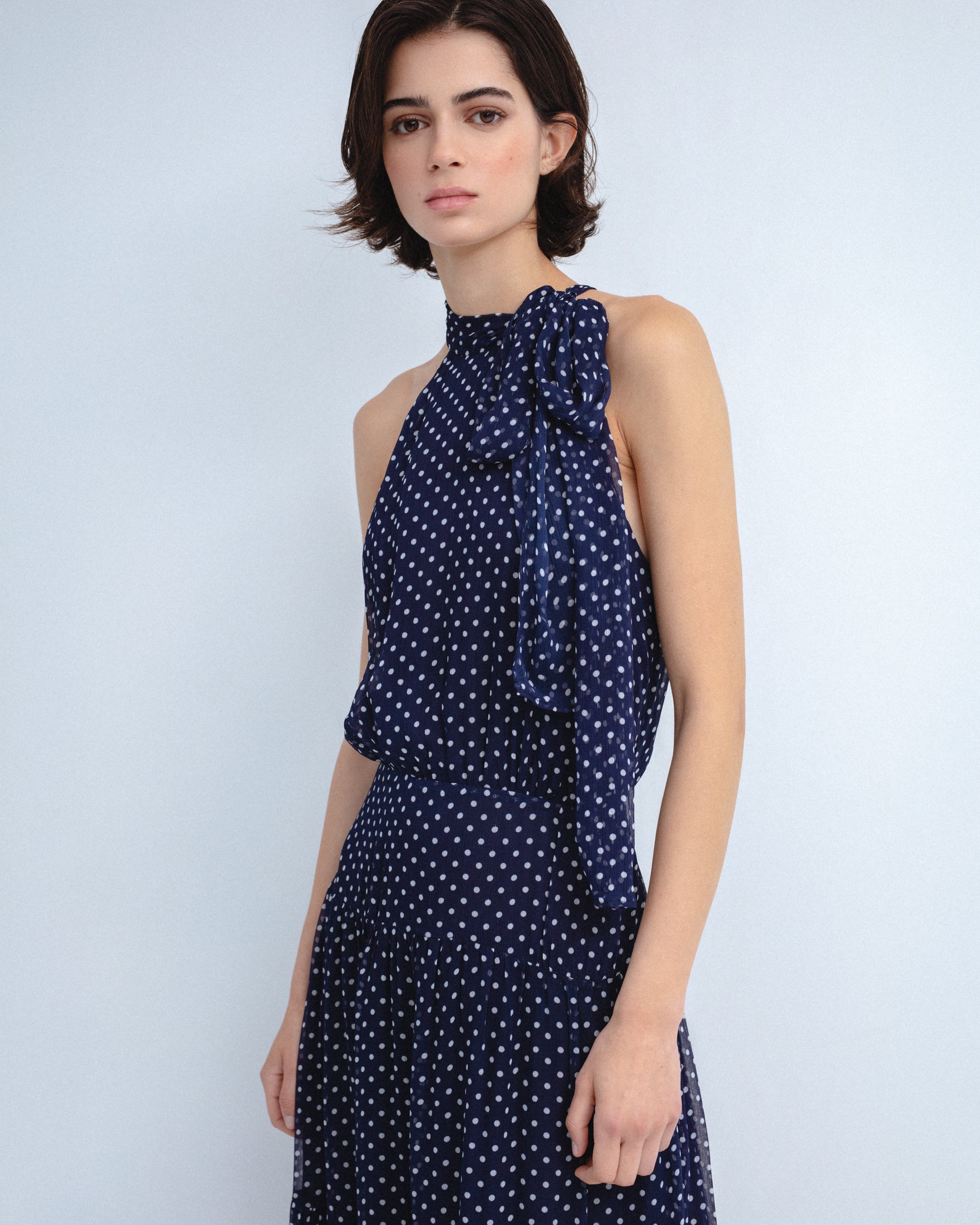 Vestido Largo Estampado Lunares