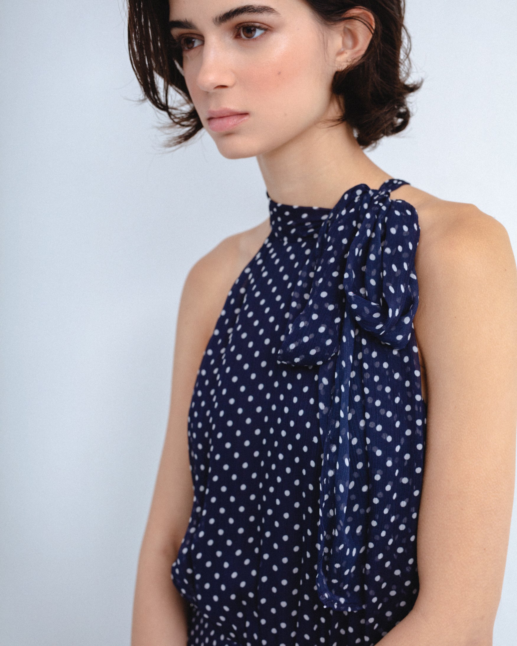 Vestido Largo Estampado Lunares