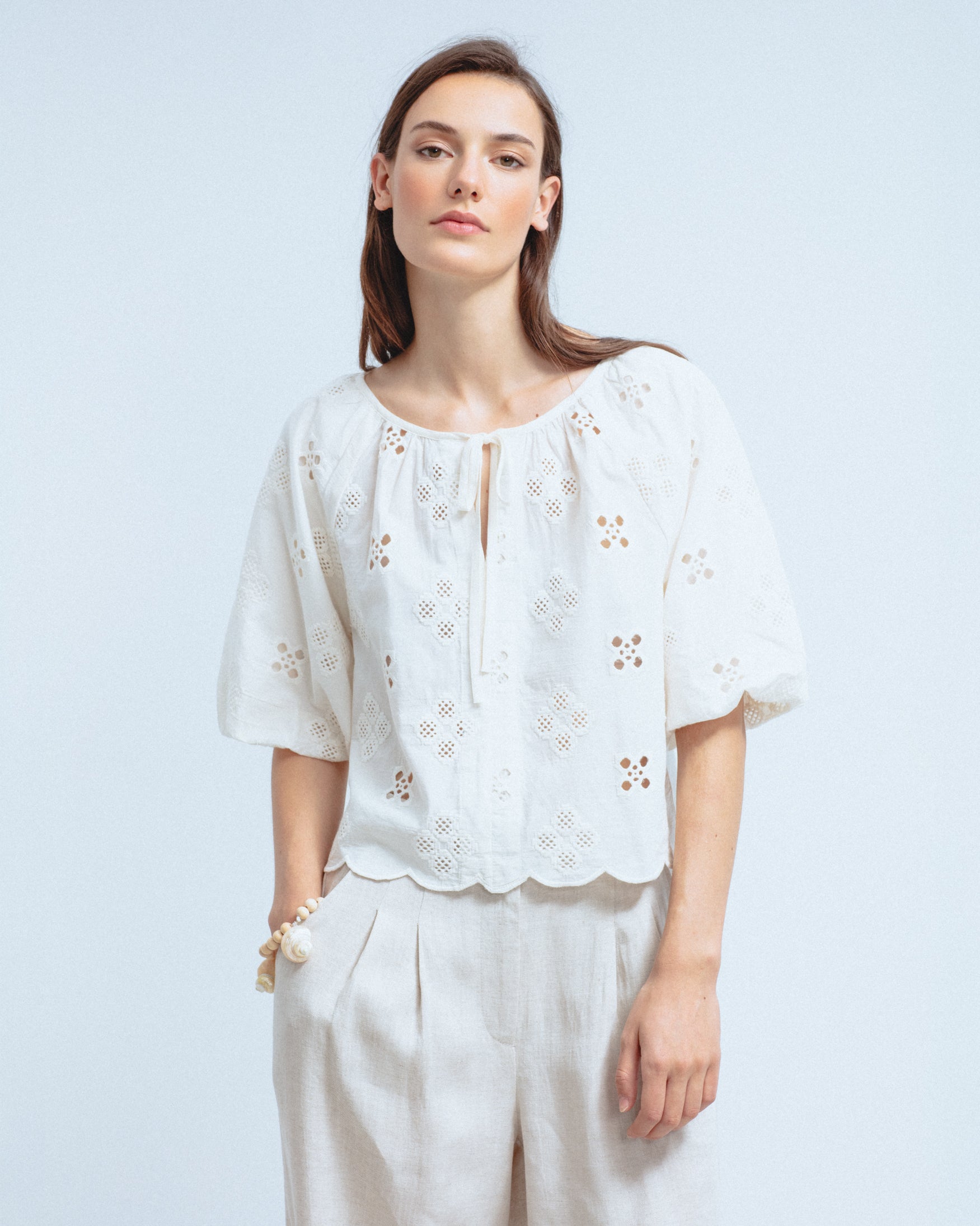 Blusa Algodón Detalles Calados