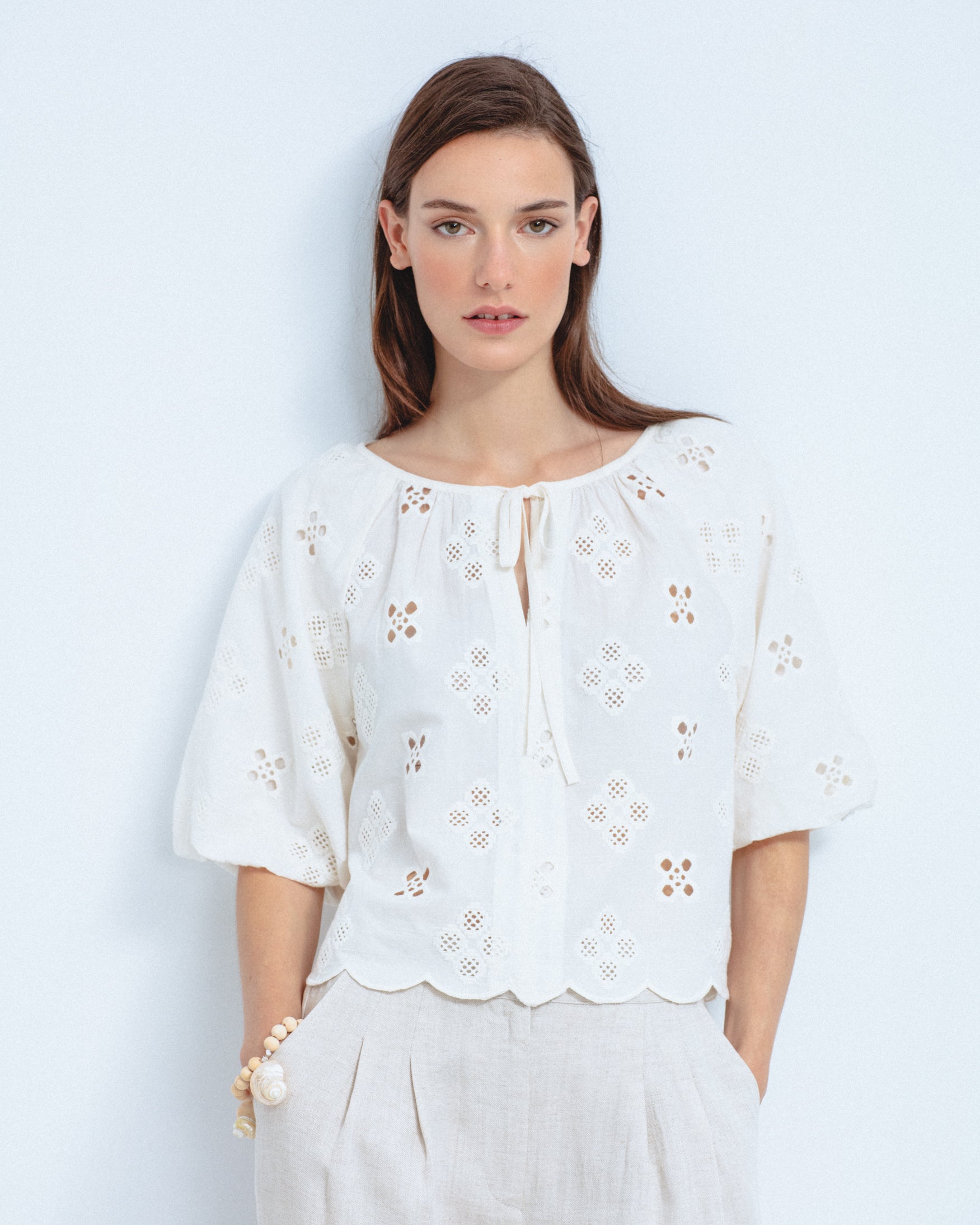 Blusa Algodón Detalles Calados