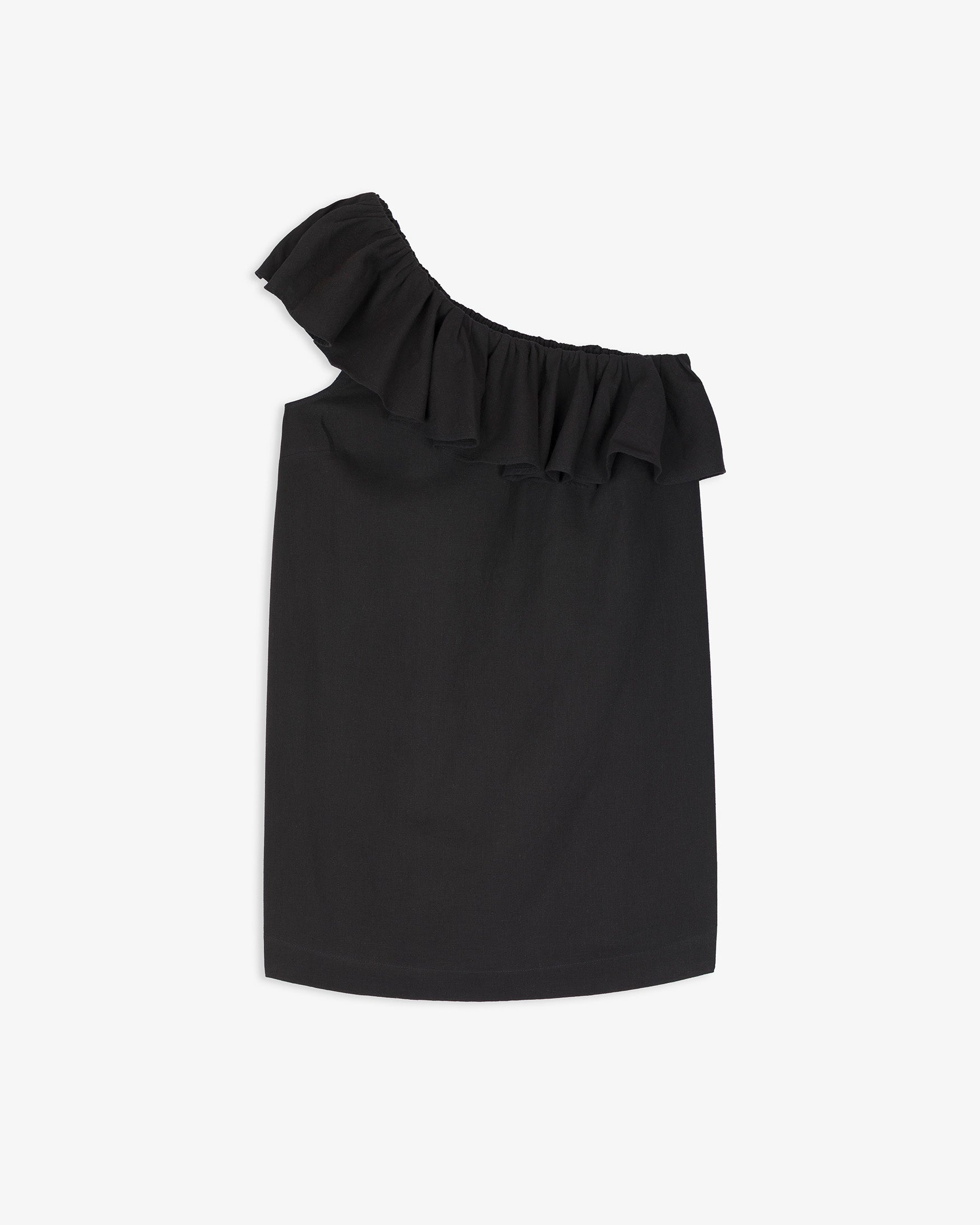 Vestido Corto Algodón Asimétrico Volante