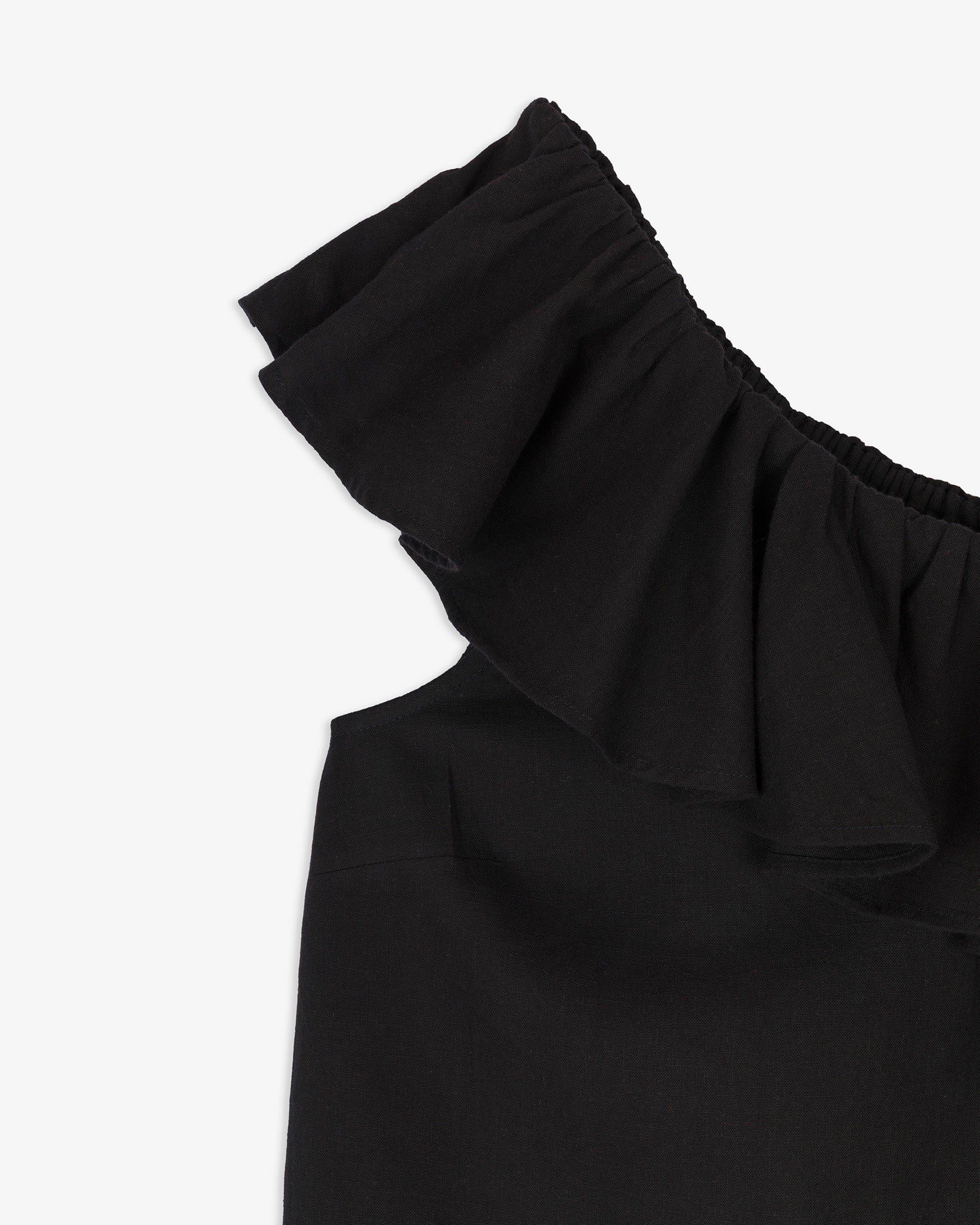 Vestido Corto Algodón Asimétrico Volante