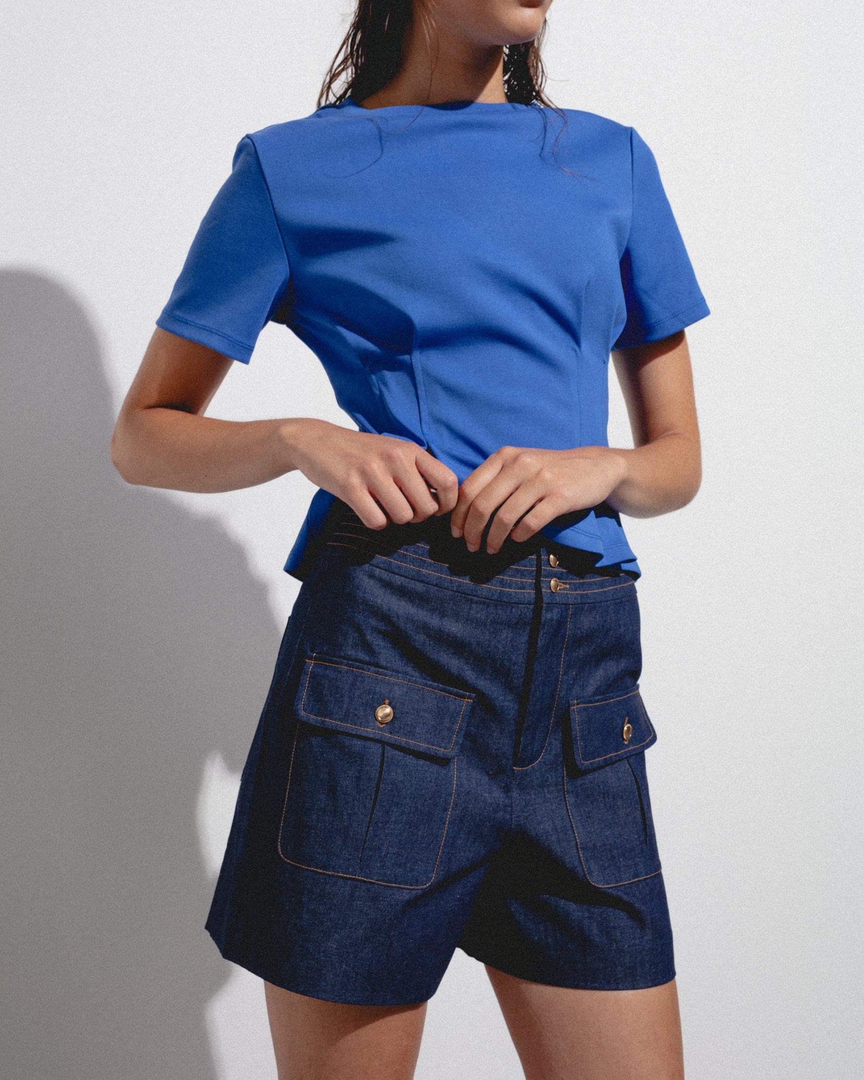 Bermuda Denim Pespuntes Bolsillos