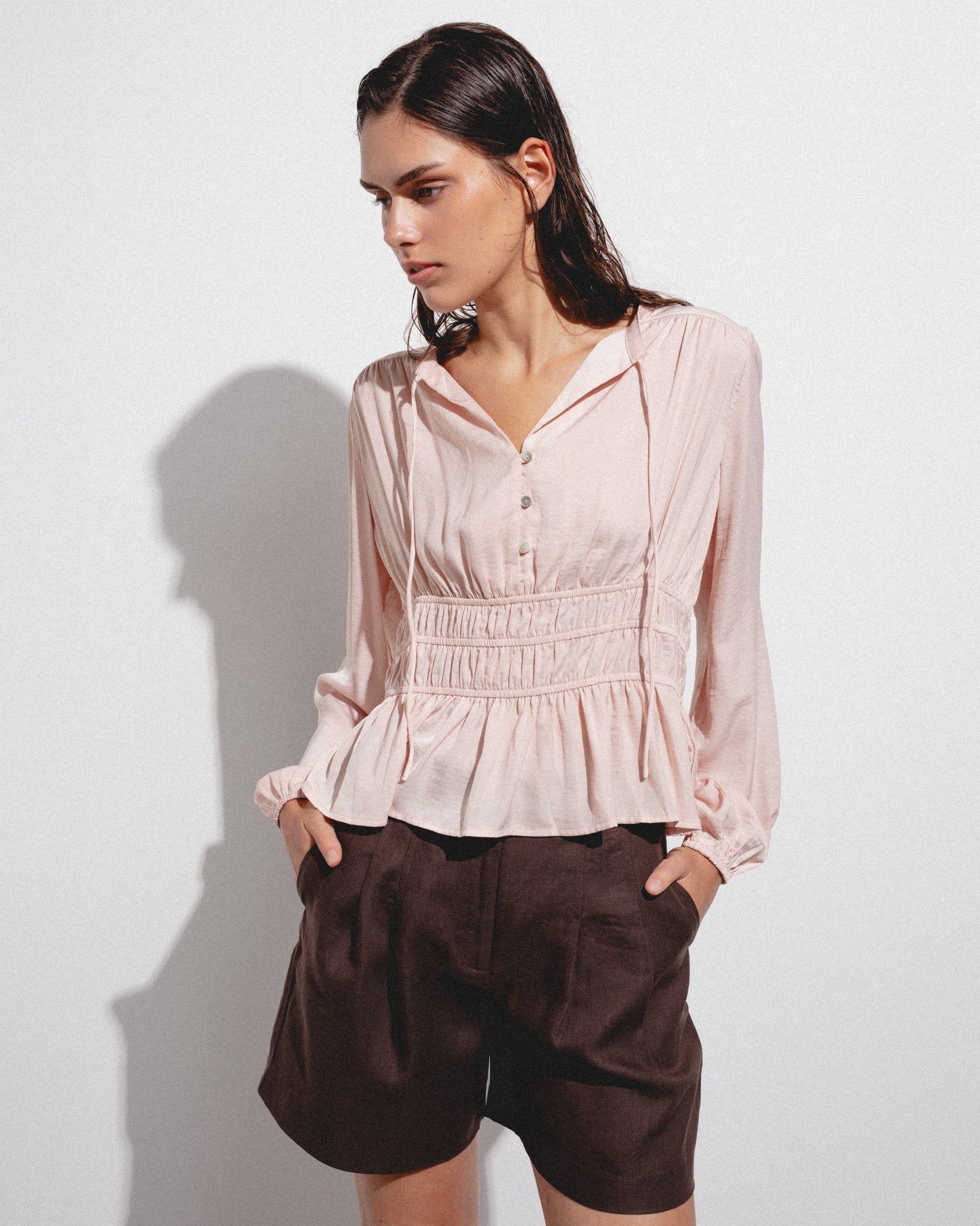 Blusa Fluida Nido de Abeja Lazada