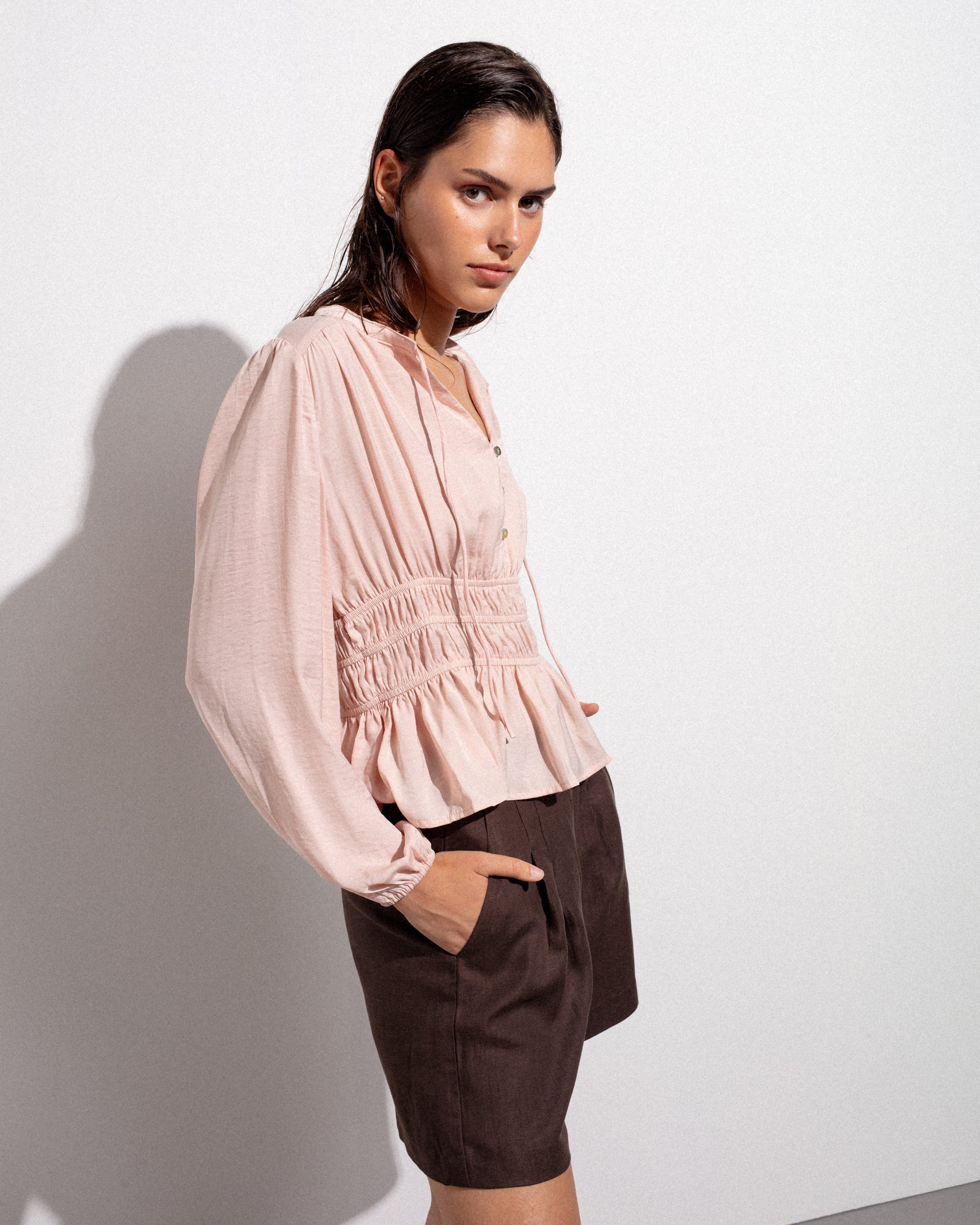 Blusa Fluida Nido de Abeja Lazada