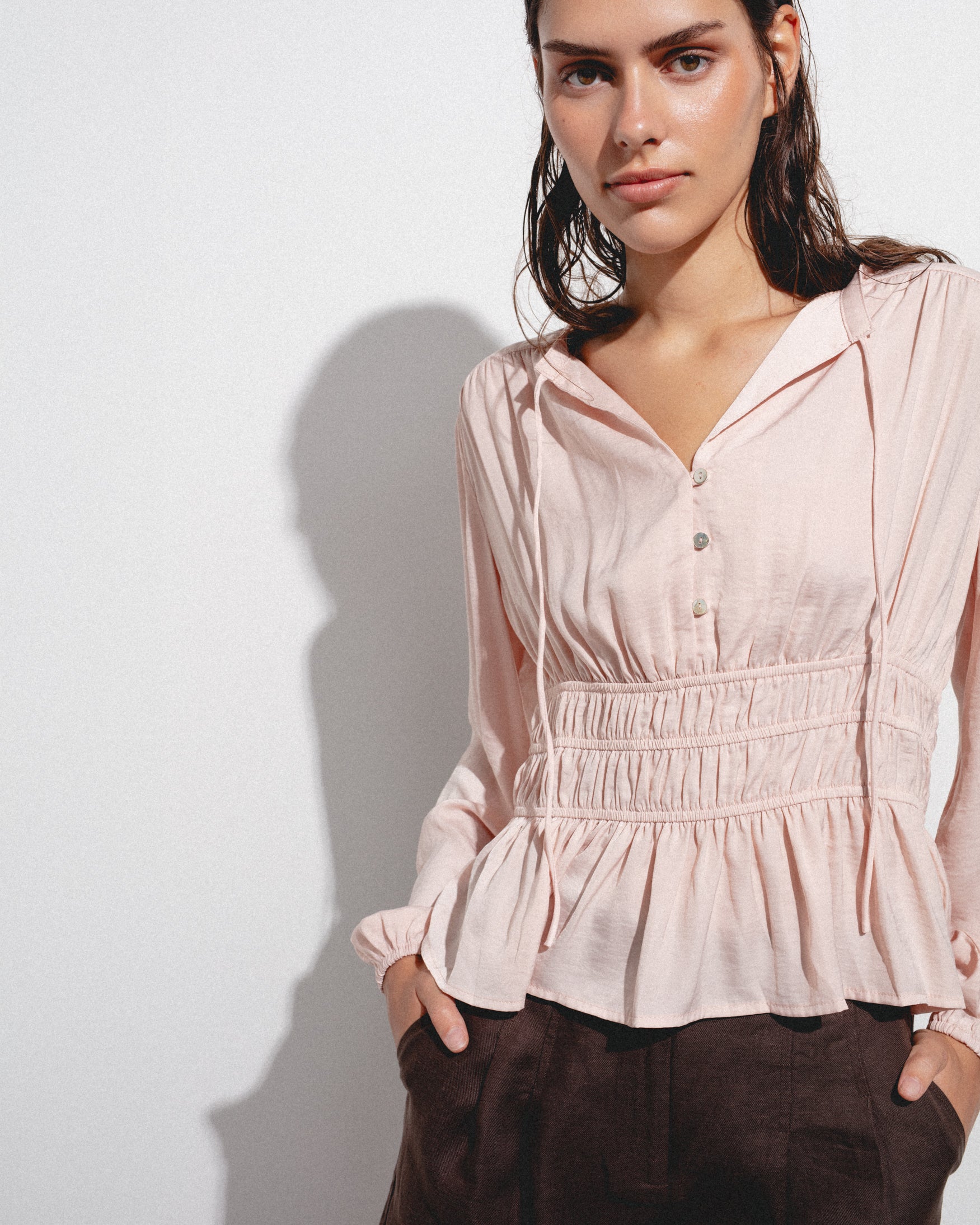 Blusa Fluida Nido de Abeja Lazada