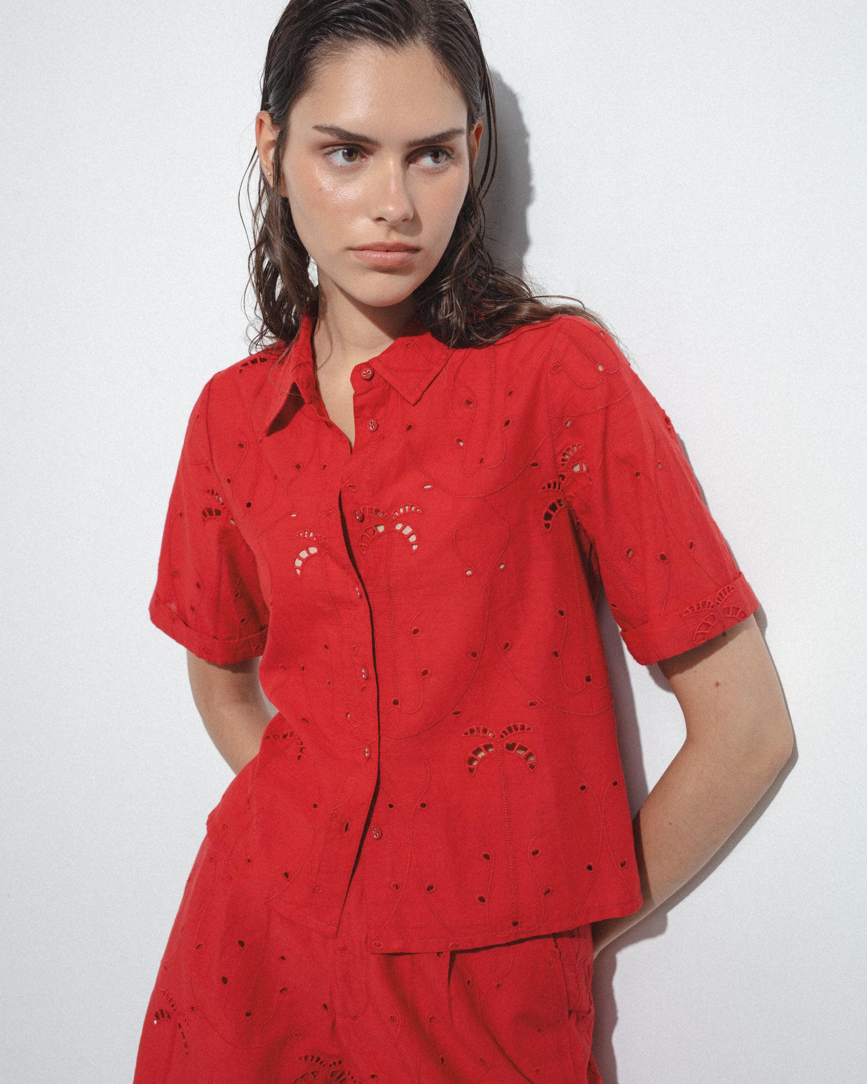 Camisa Algodón Calada Manga Vuelta