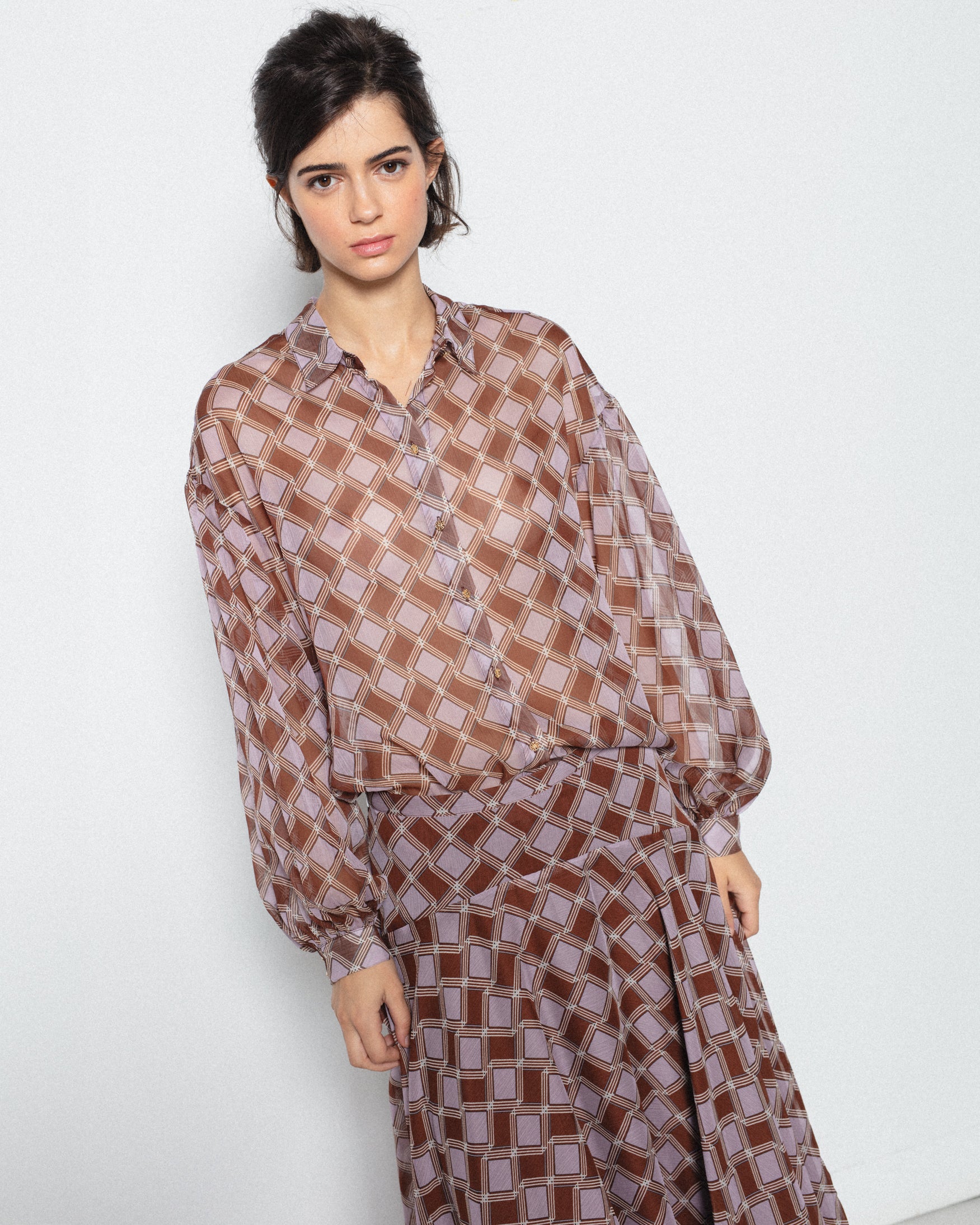 Camisa Fluida Estampado Cuadros