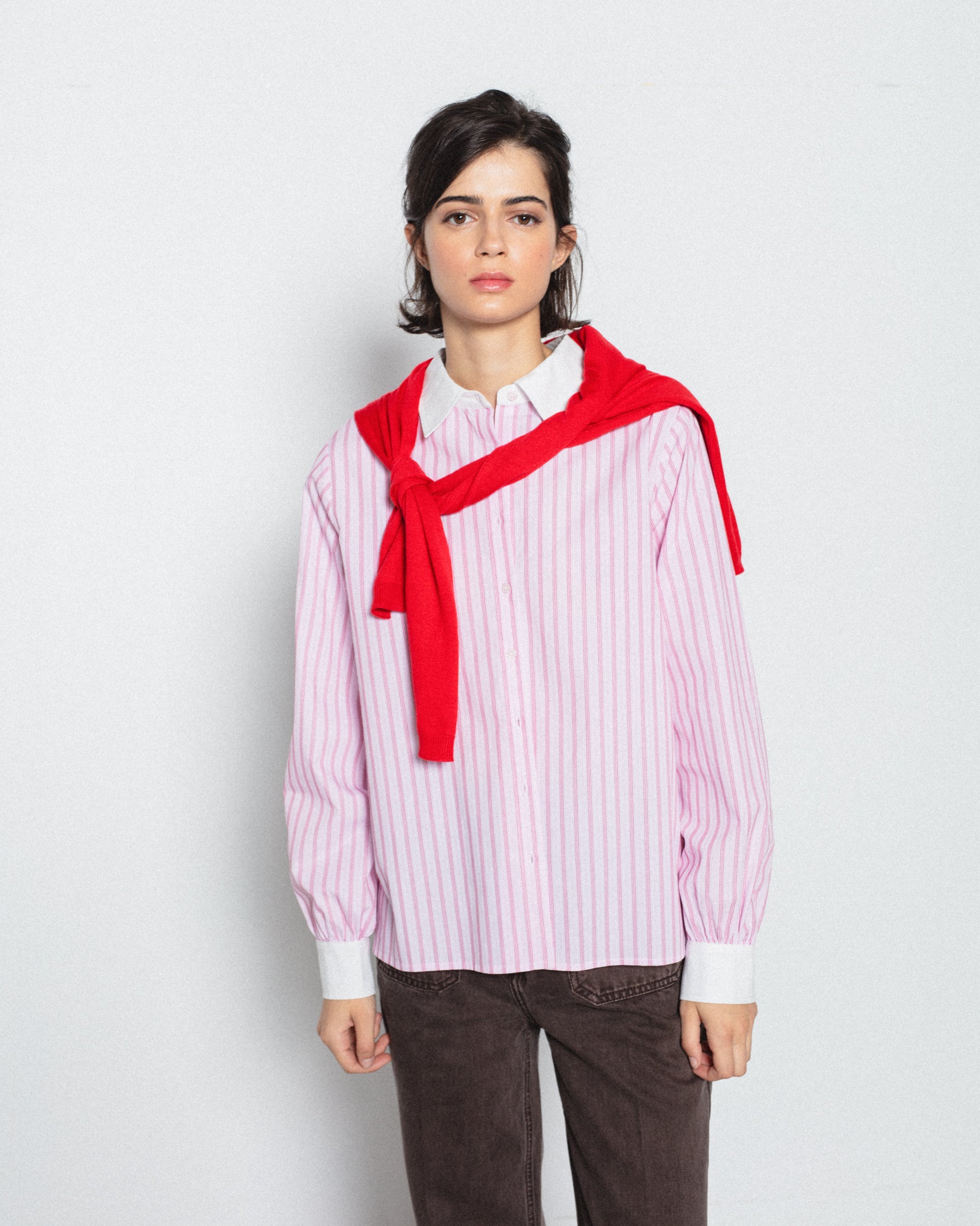 Camisa Rayas Cuello Contraste Algodón