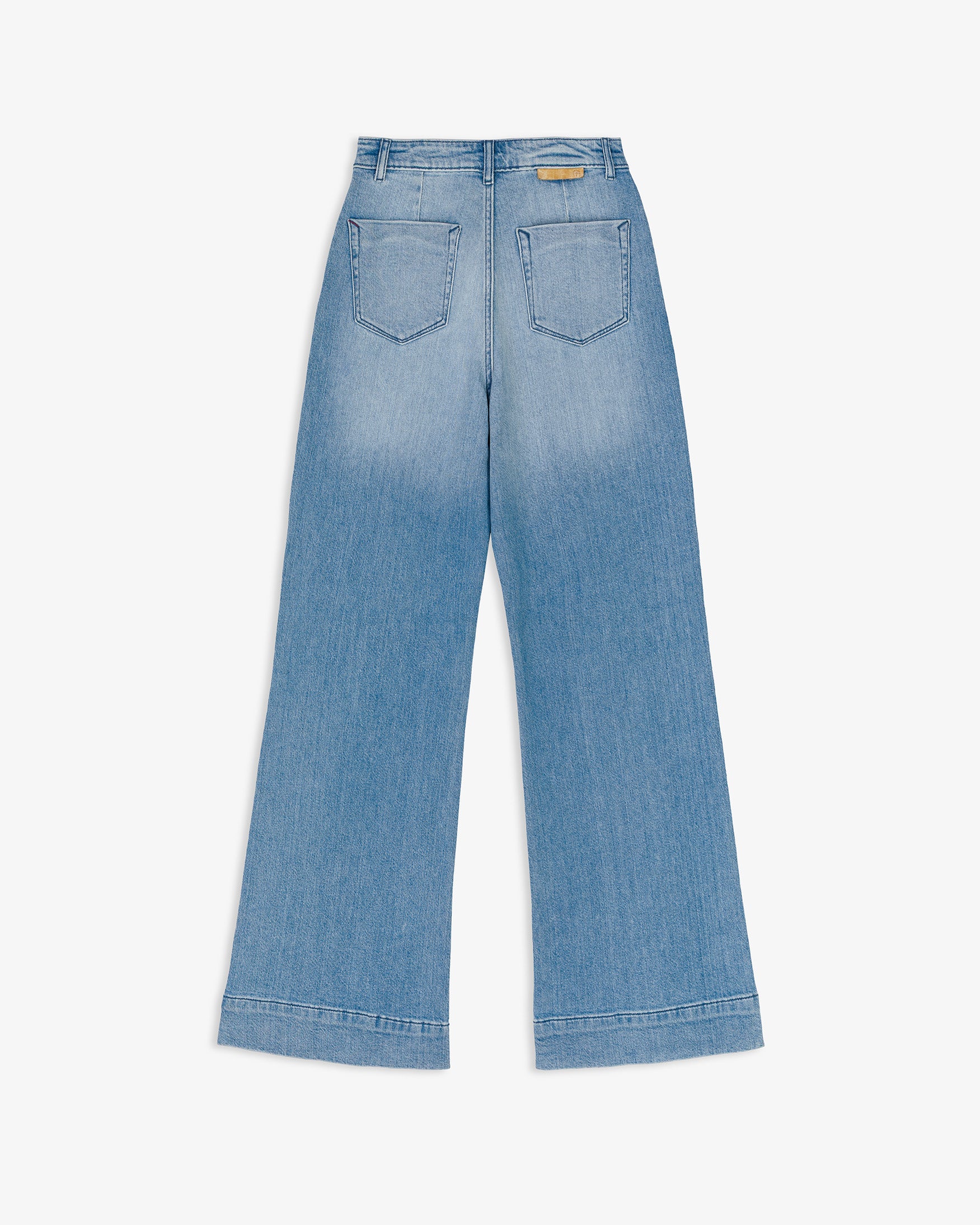 Pantalón Denim Flare Tiro Alto Bolsillos