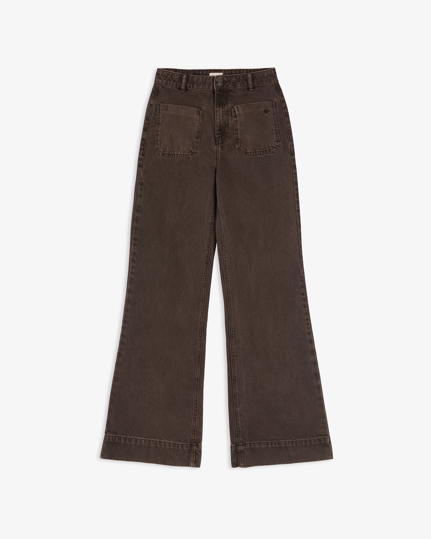 Pantalón Sarga Flare Tiro Alto Bolsillos