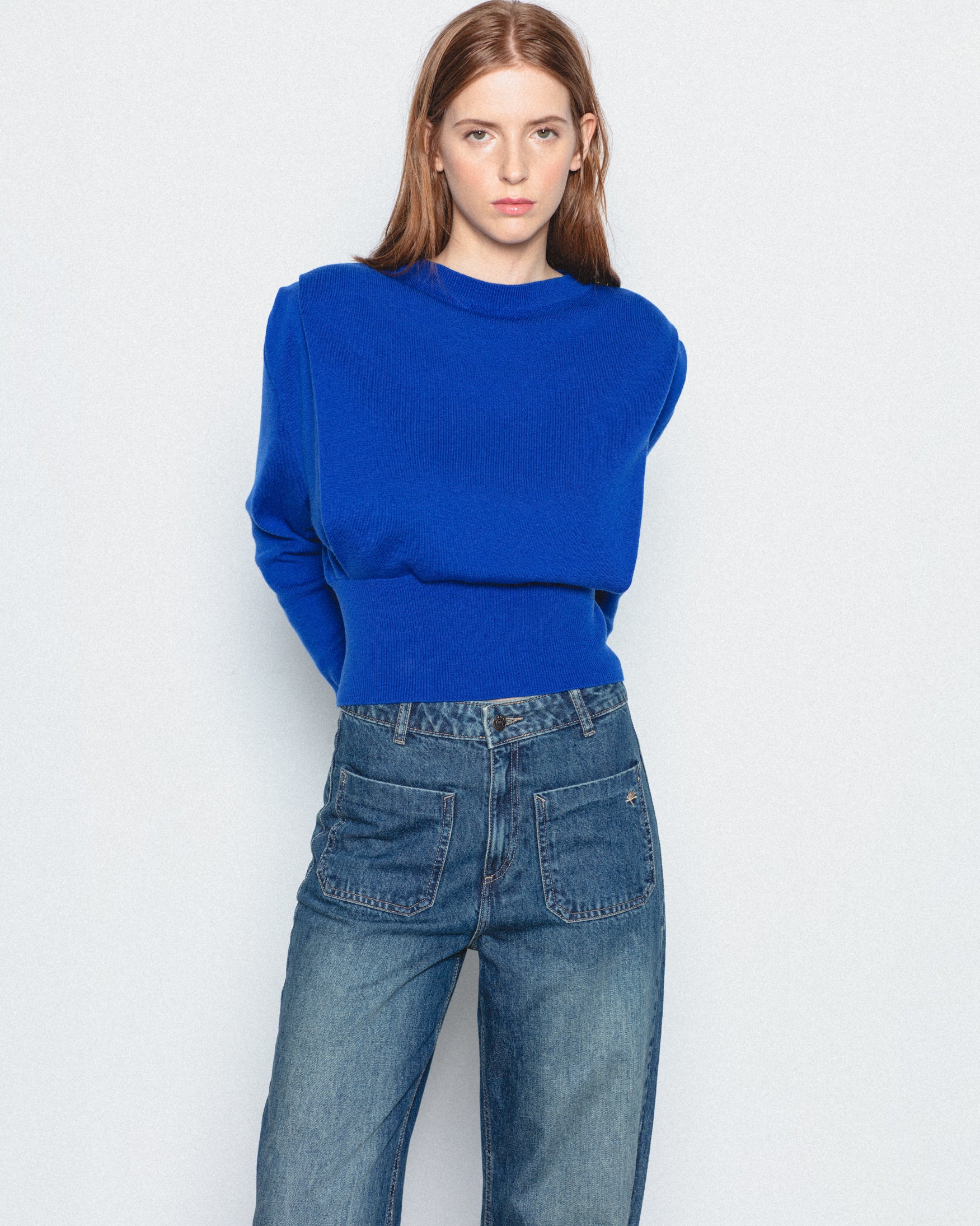 Jeans Flare Tiro Alto Bolsillos