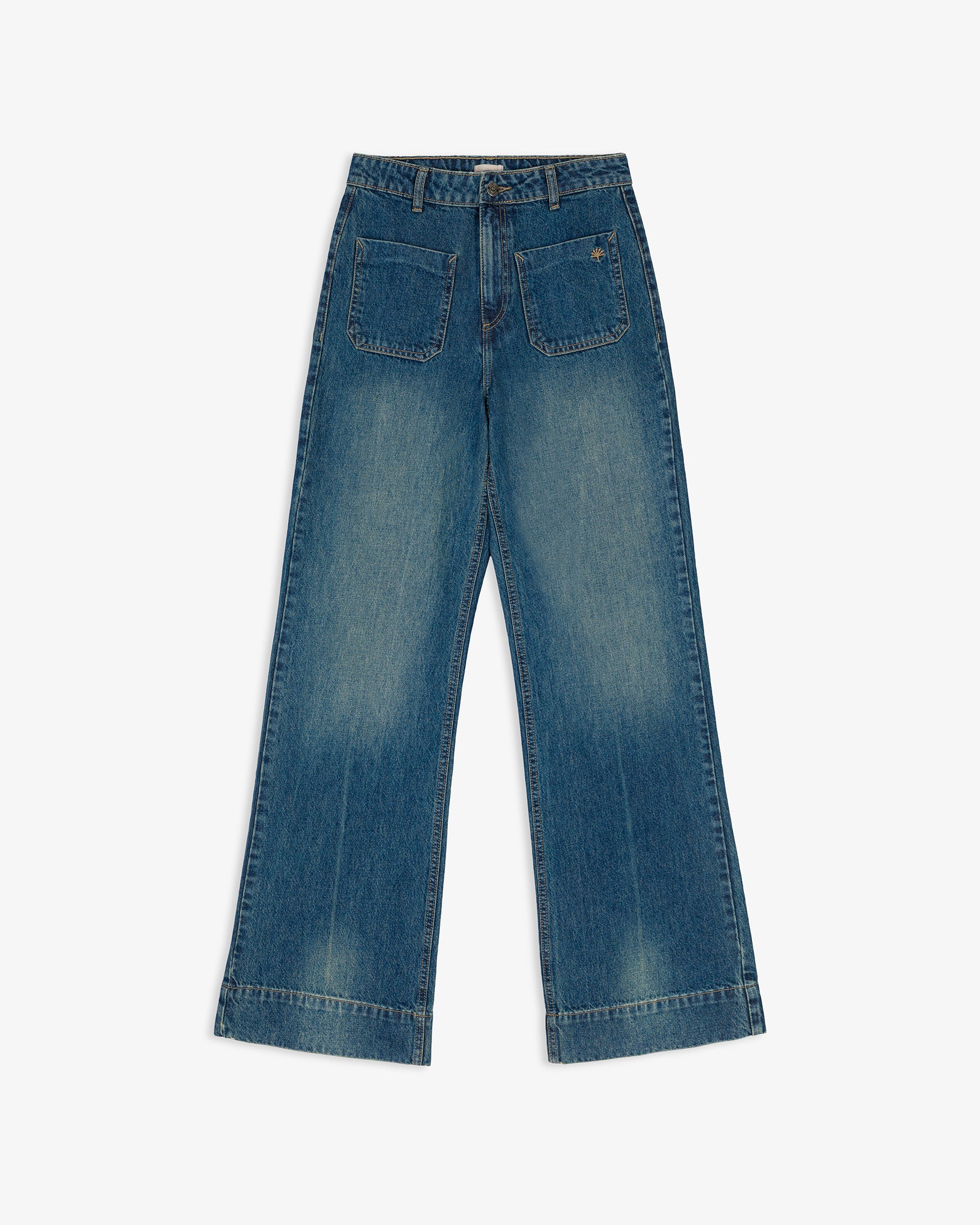Jeans Flare Tiro Alto Bolsillos