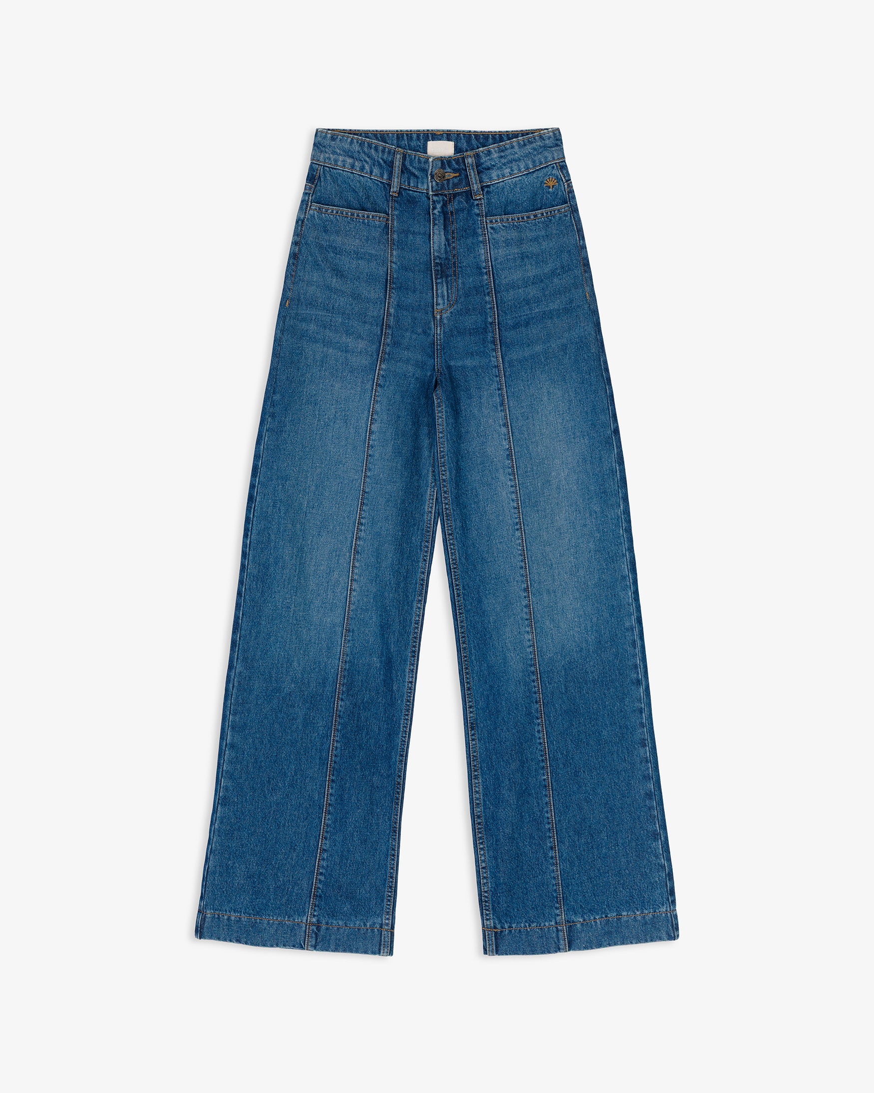 Jeans Straight Wide Leg Tiro Alto