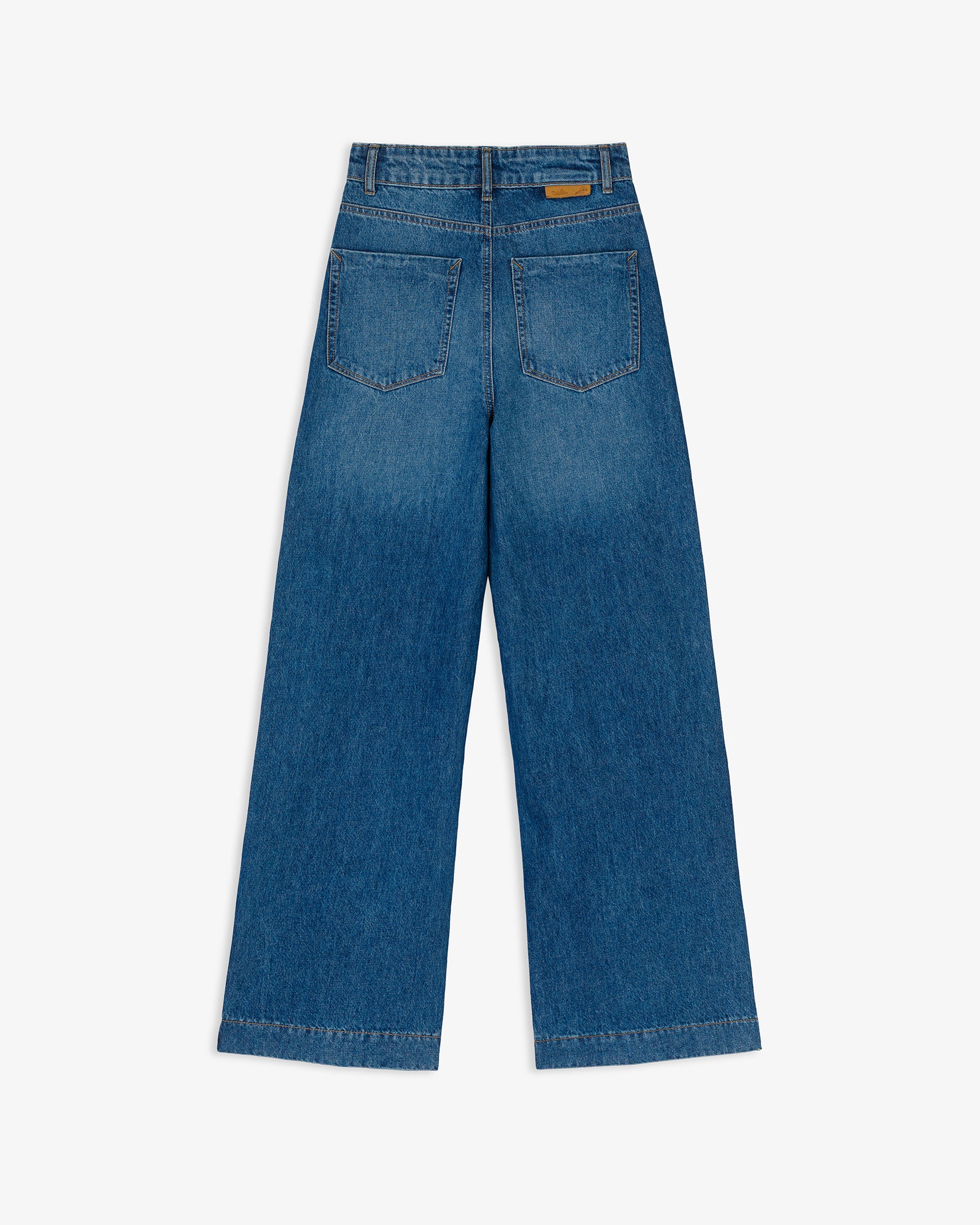 Jeans Straight Wide Leg Tiro Alto