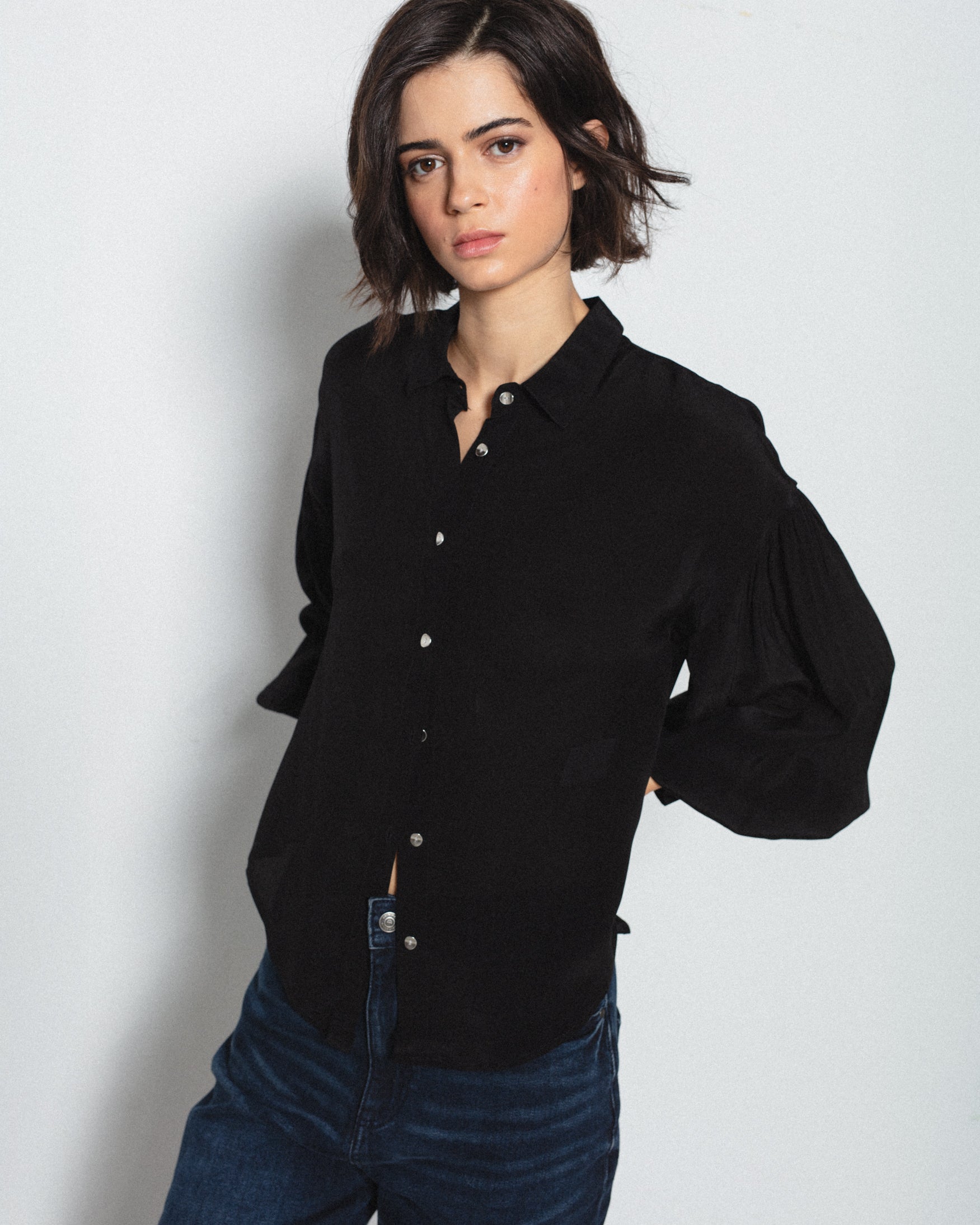 Camisa Fluida Manga Abullonada