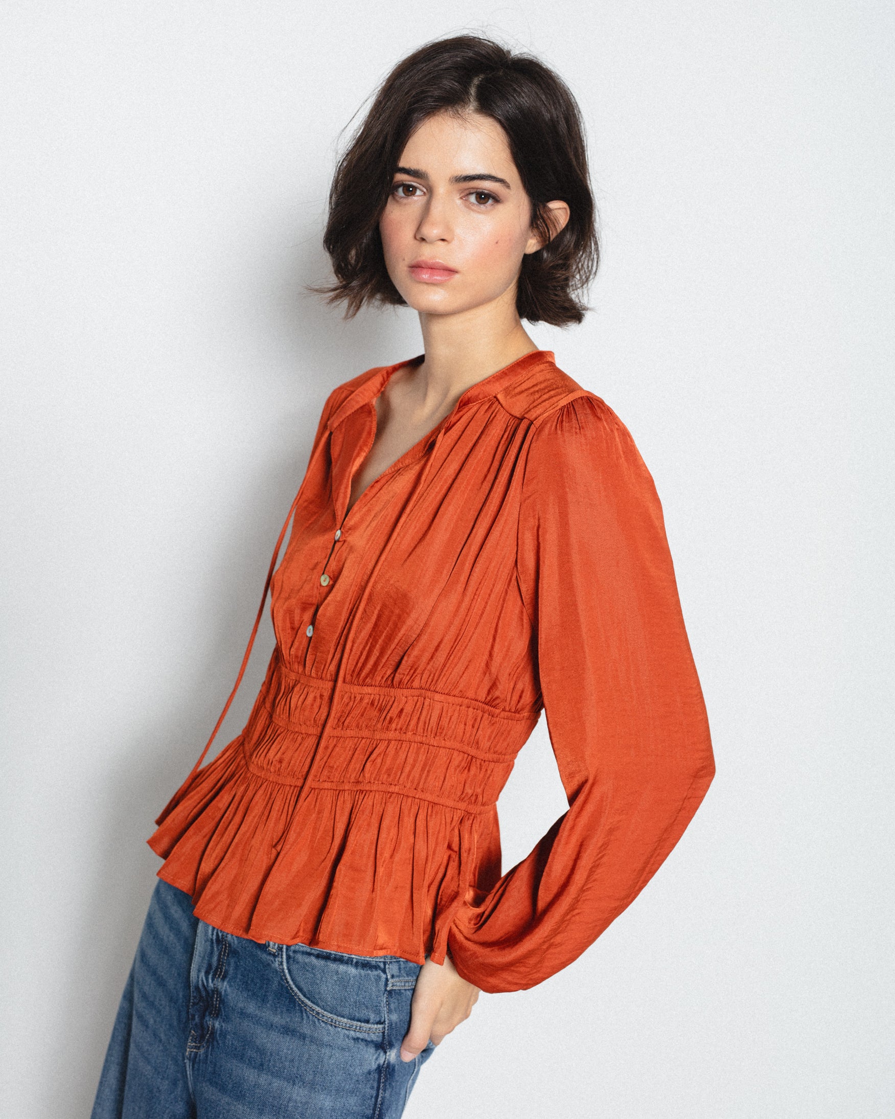 Blusa Fluida Nido de Abeja Lazada
