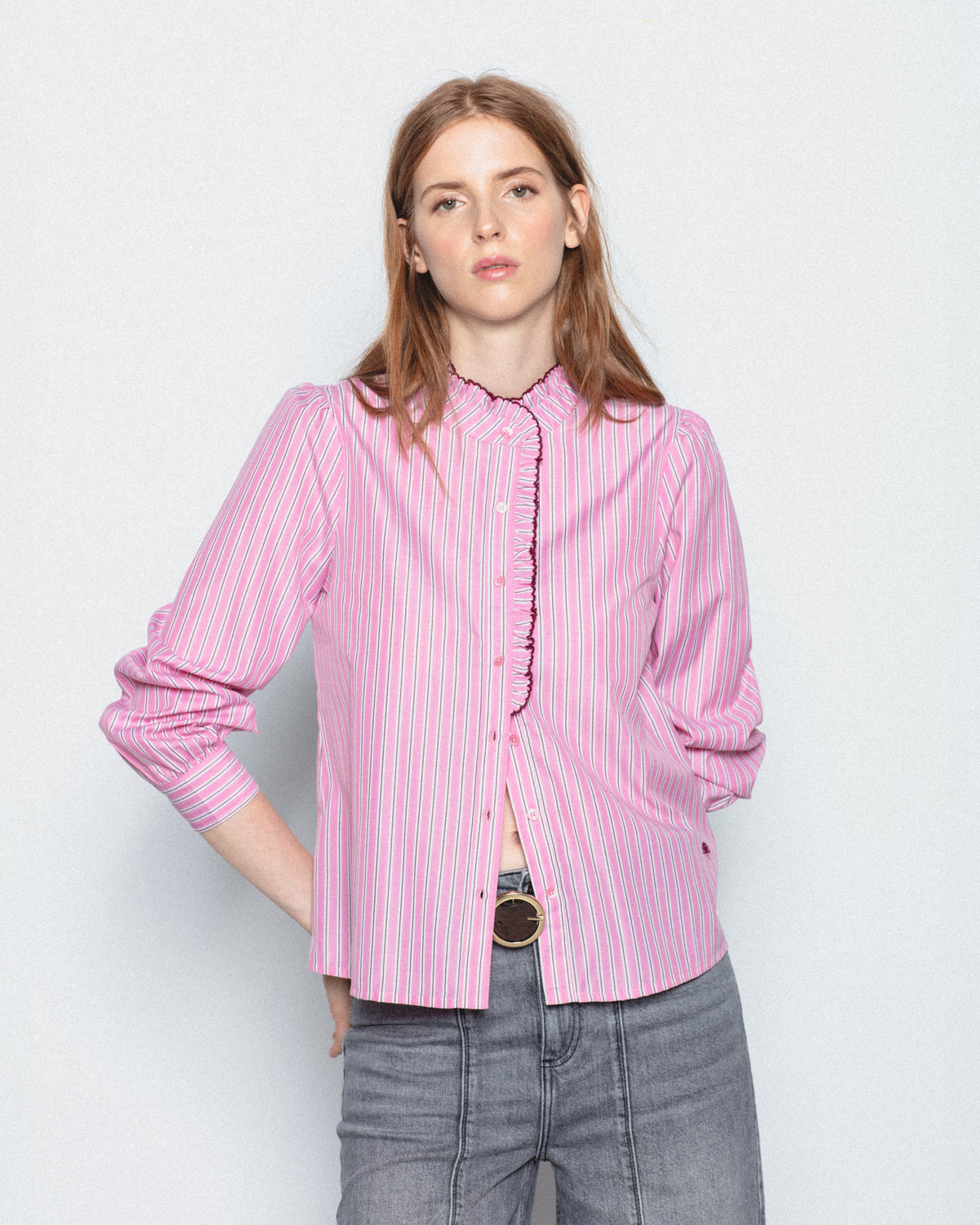 Camisa Rayas Volante Cuello