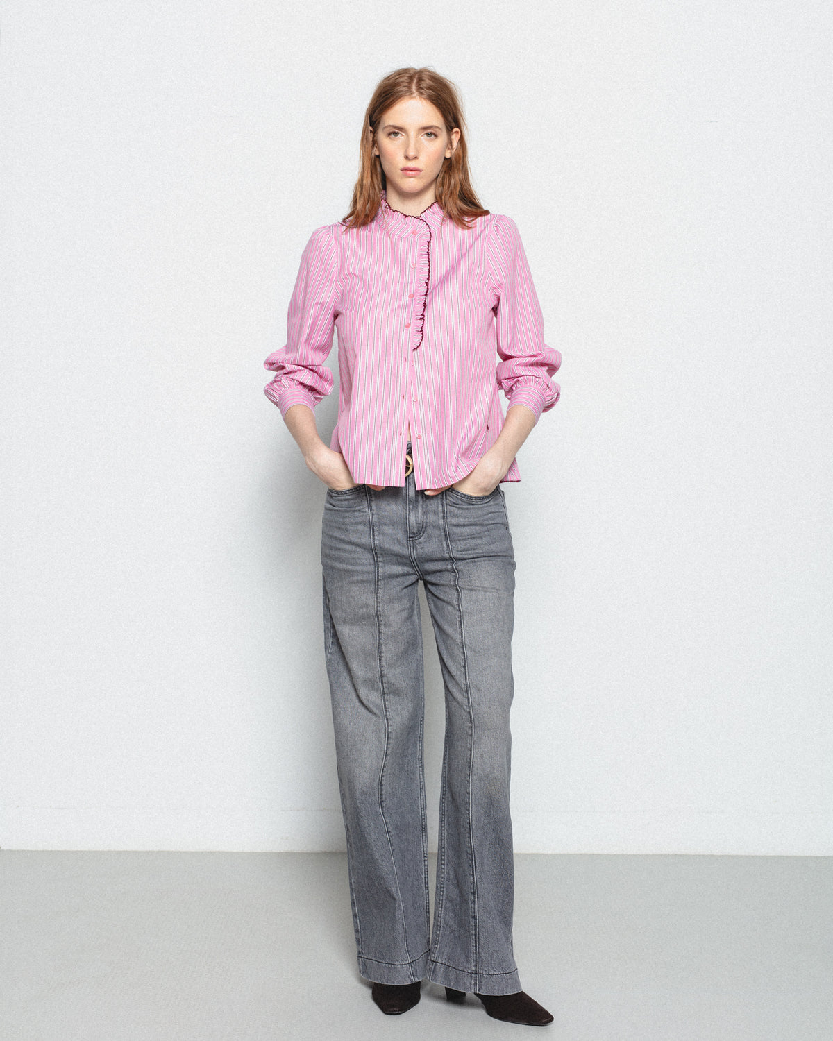 Camisa Rayas Volante Cuello