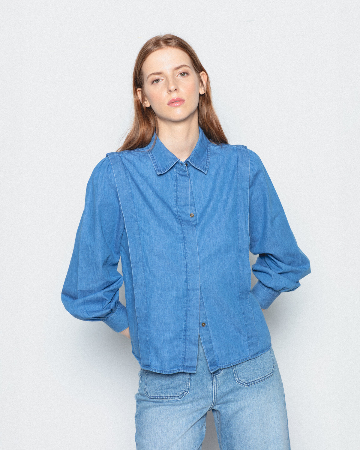 Camisa Denim Manga Abullonada