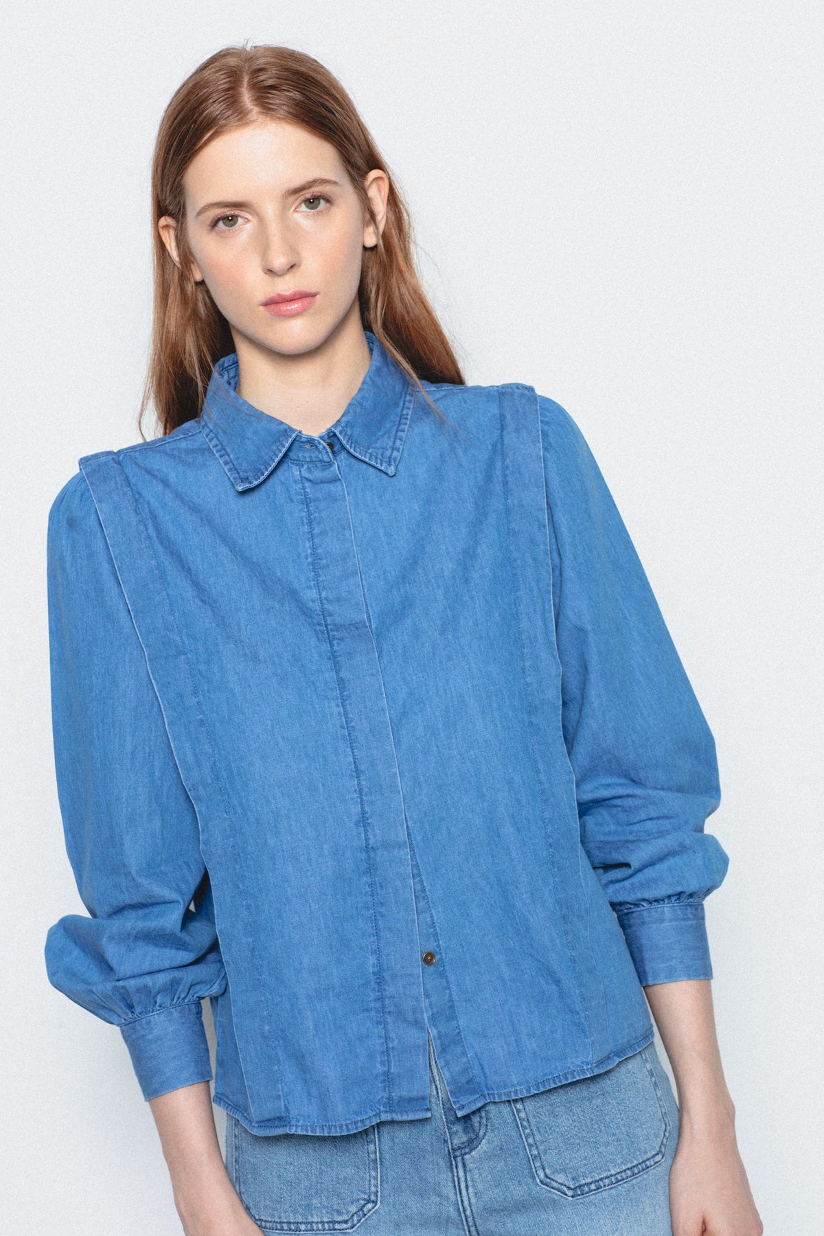 Camisa Denim Manga Abullonada