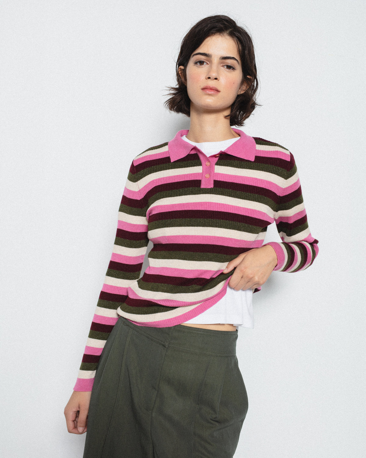 Jersey rayas cuello polo con lana