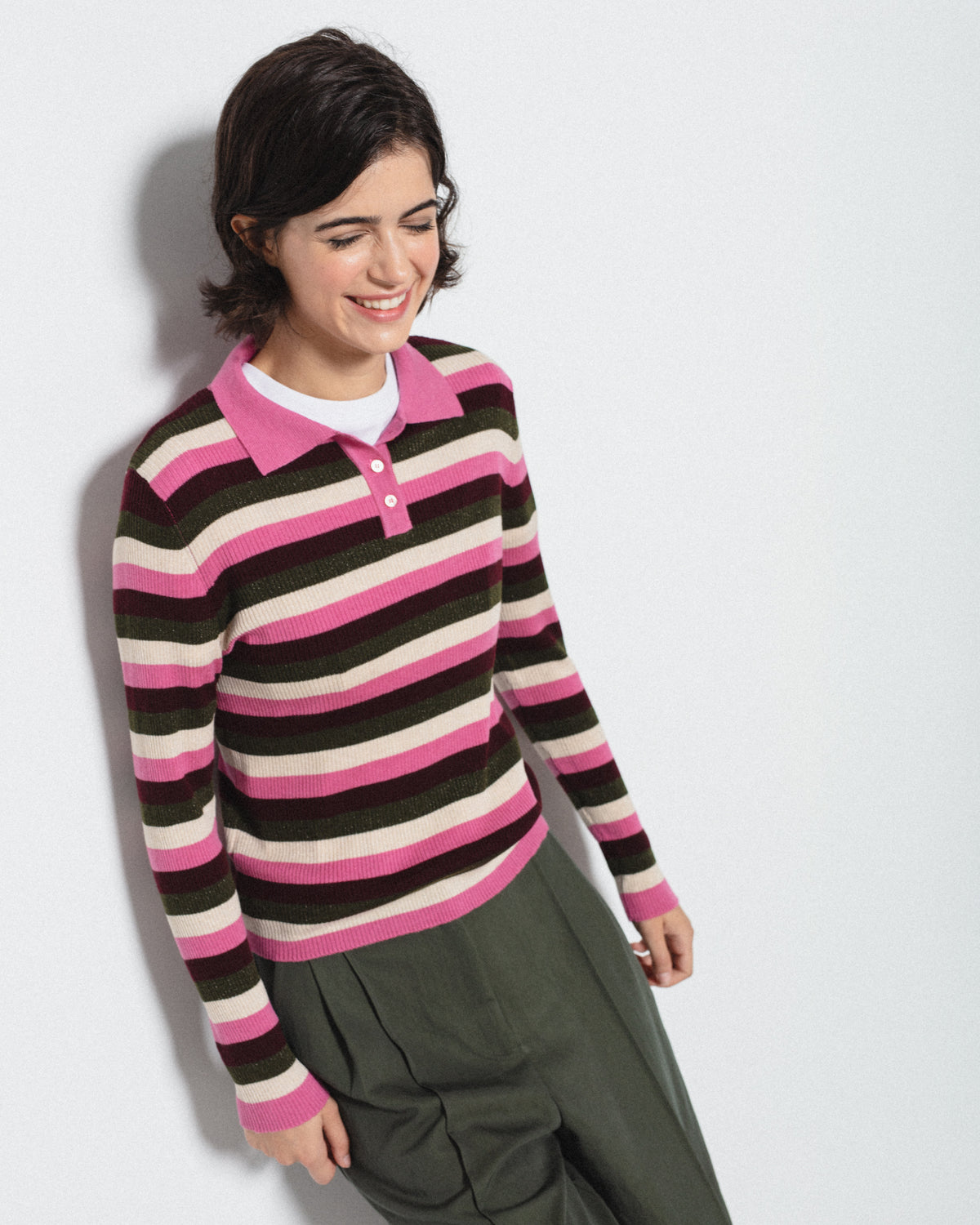 Jersey rayas cuello polo con lana