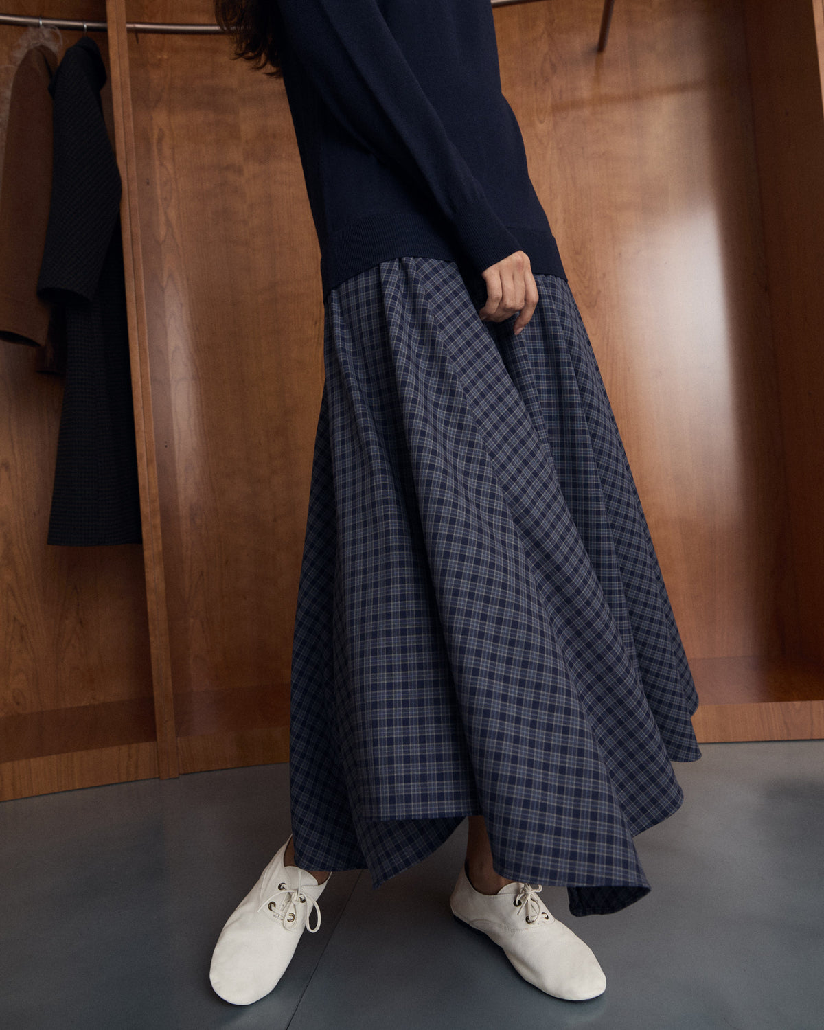 Vestido Midi Combinado Punto y Cuadros