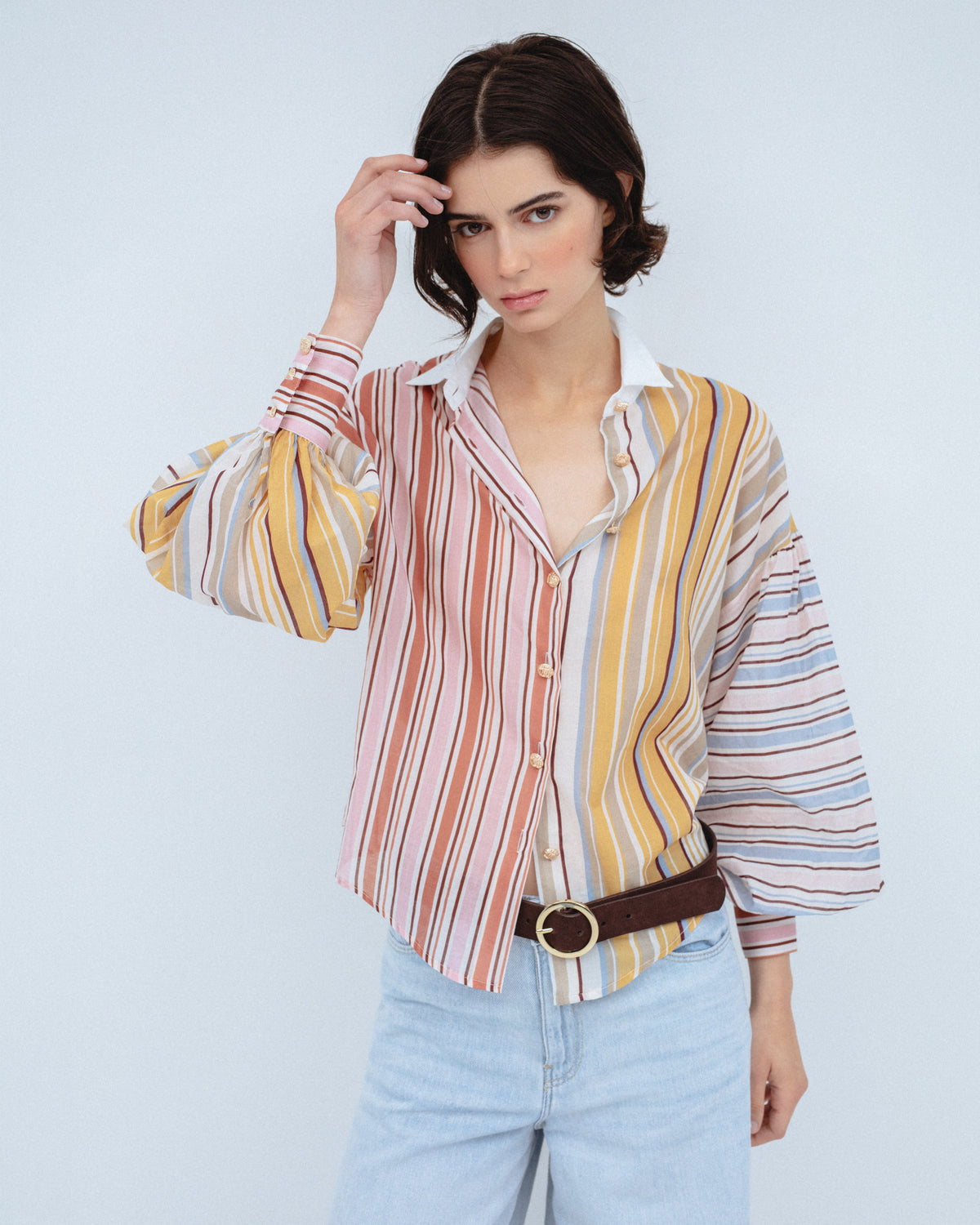Camisa Algodón Patchwork Rayas