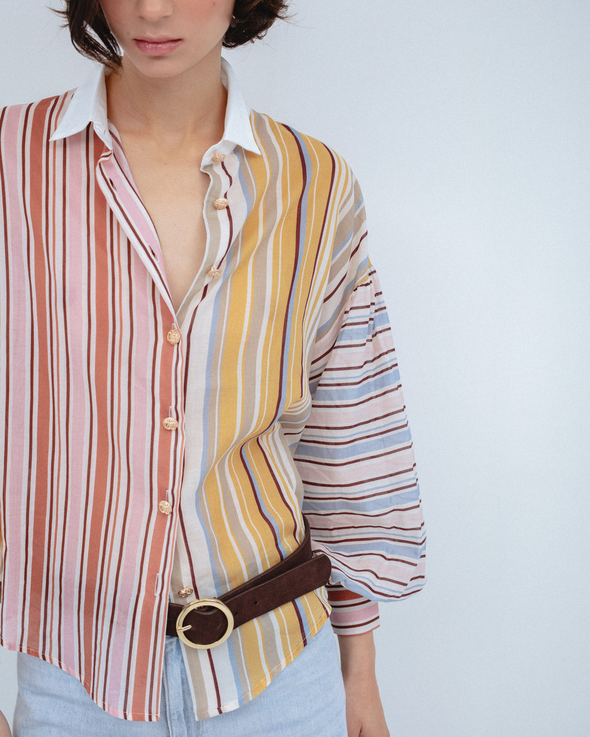 Camisa Algodón Patchwork Rayas