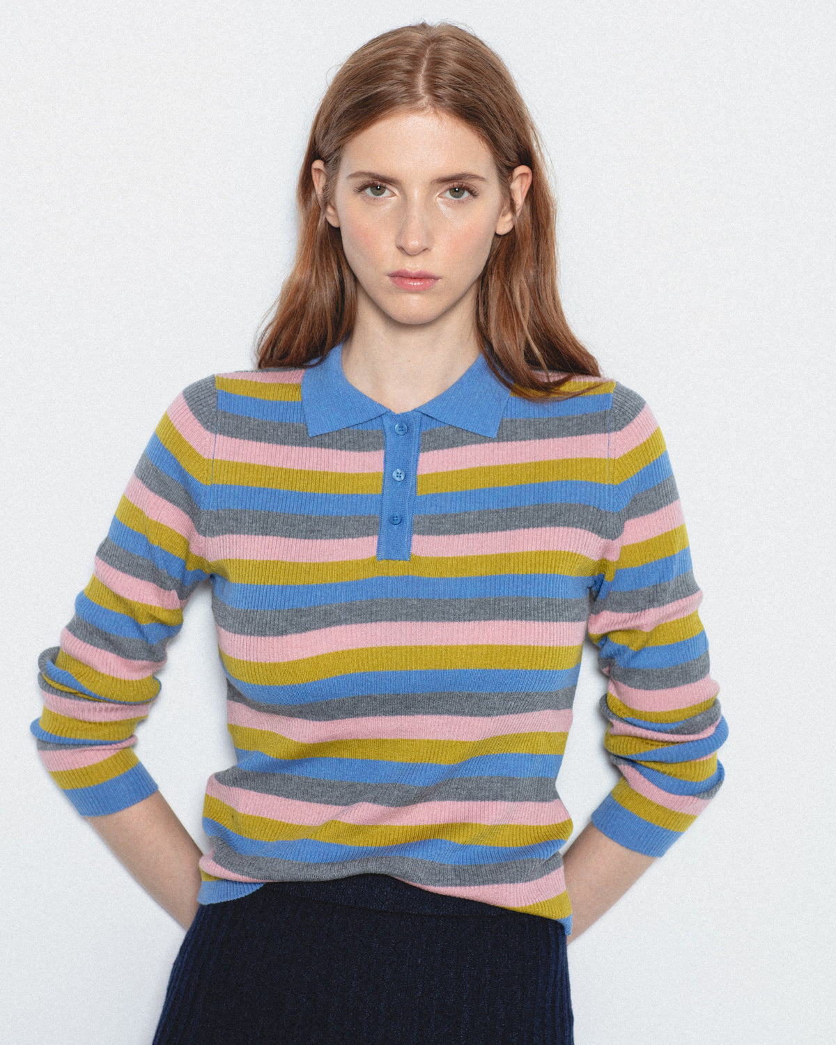 Jersey rayas cuello polo con lana