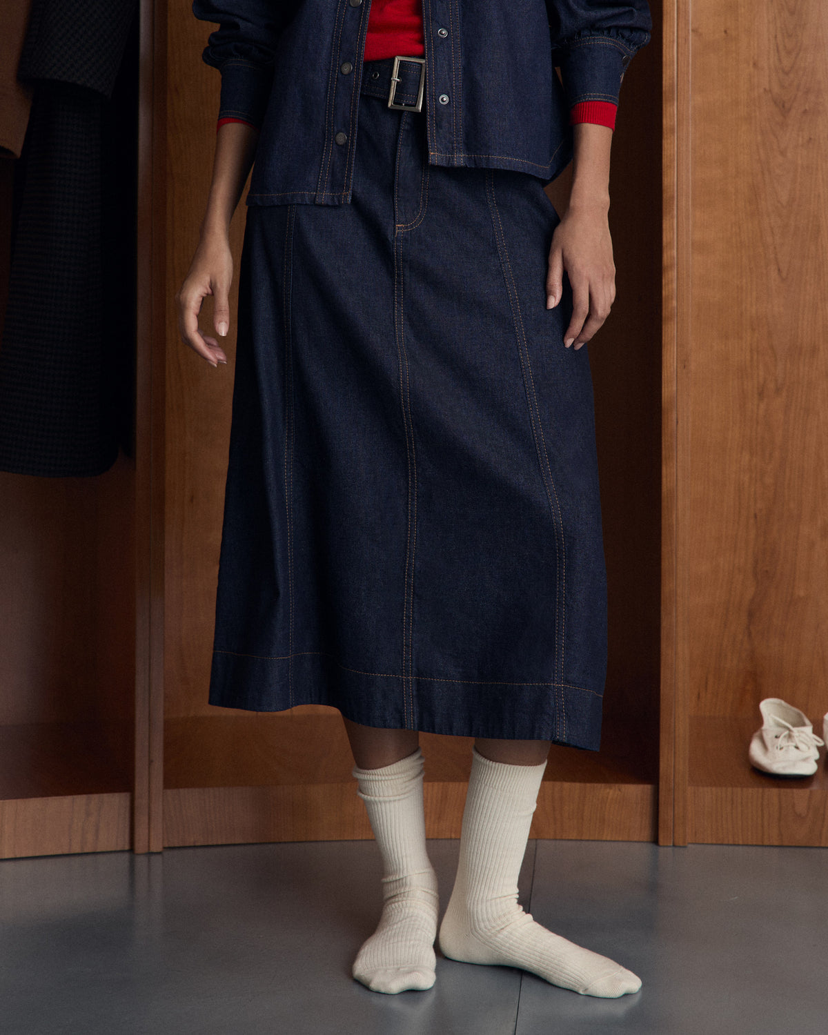 Falda Midi Denim Cinturón