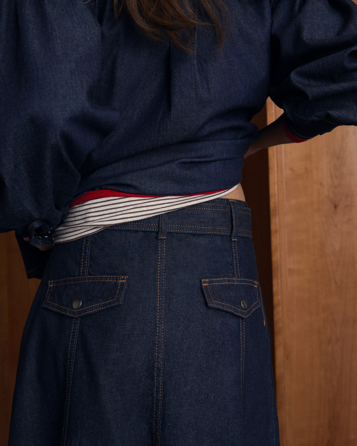 Falda Midi Denim Cinturón