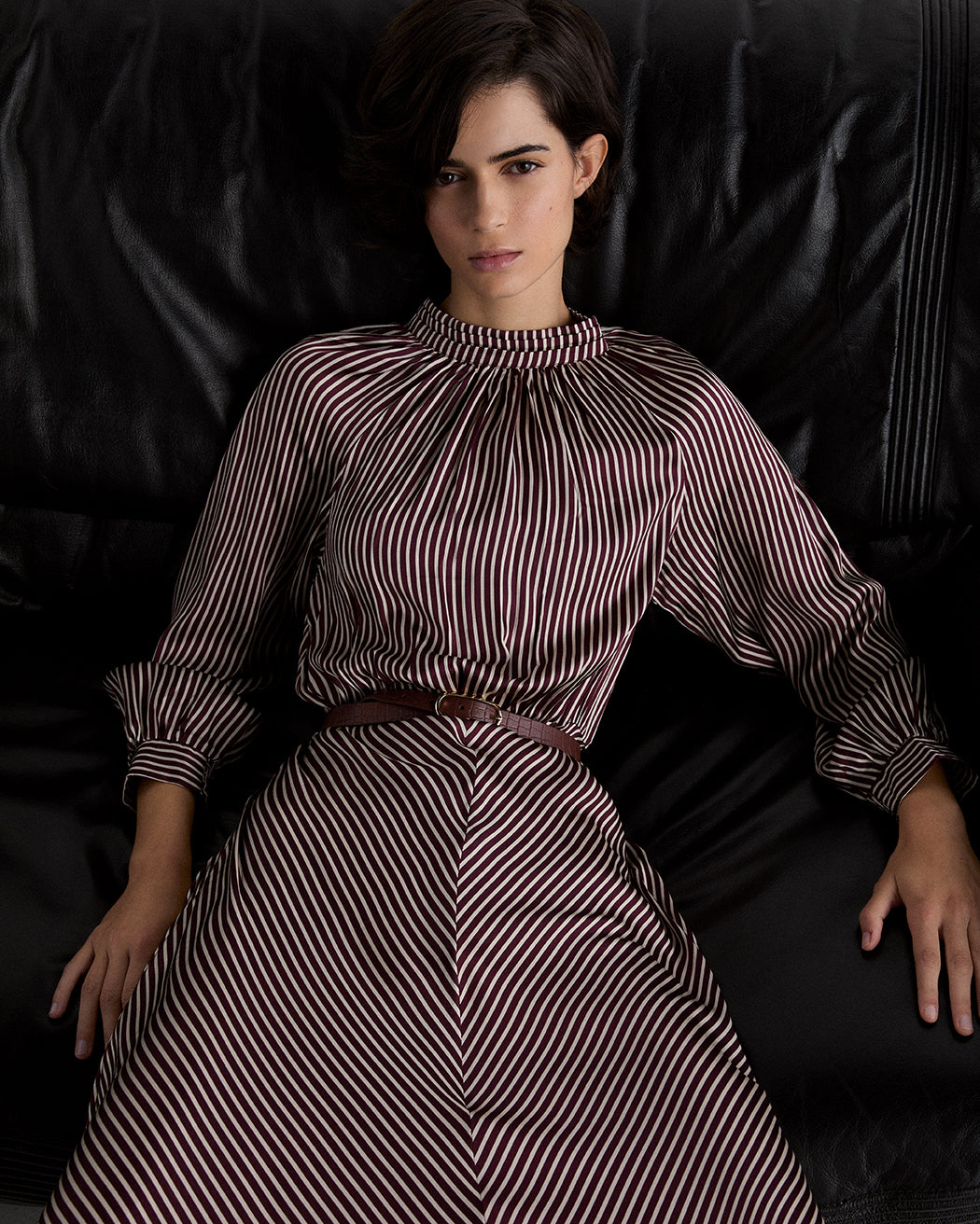 Vestido Midi Rayas Satinado