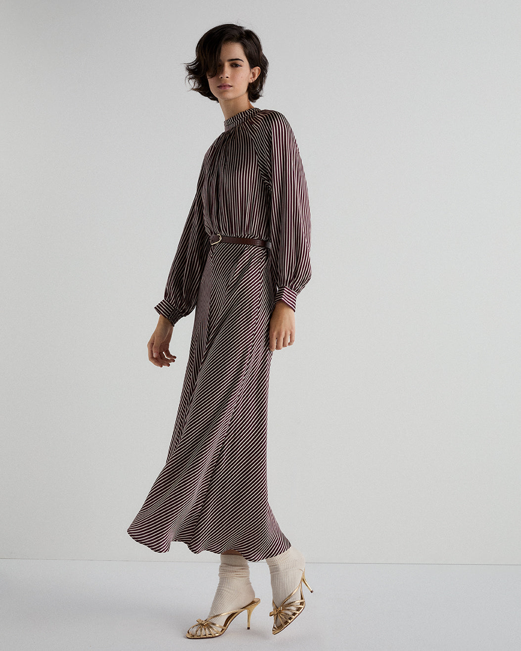 Vestido Midi Rayas Satinado